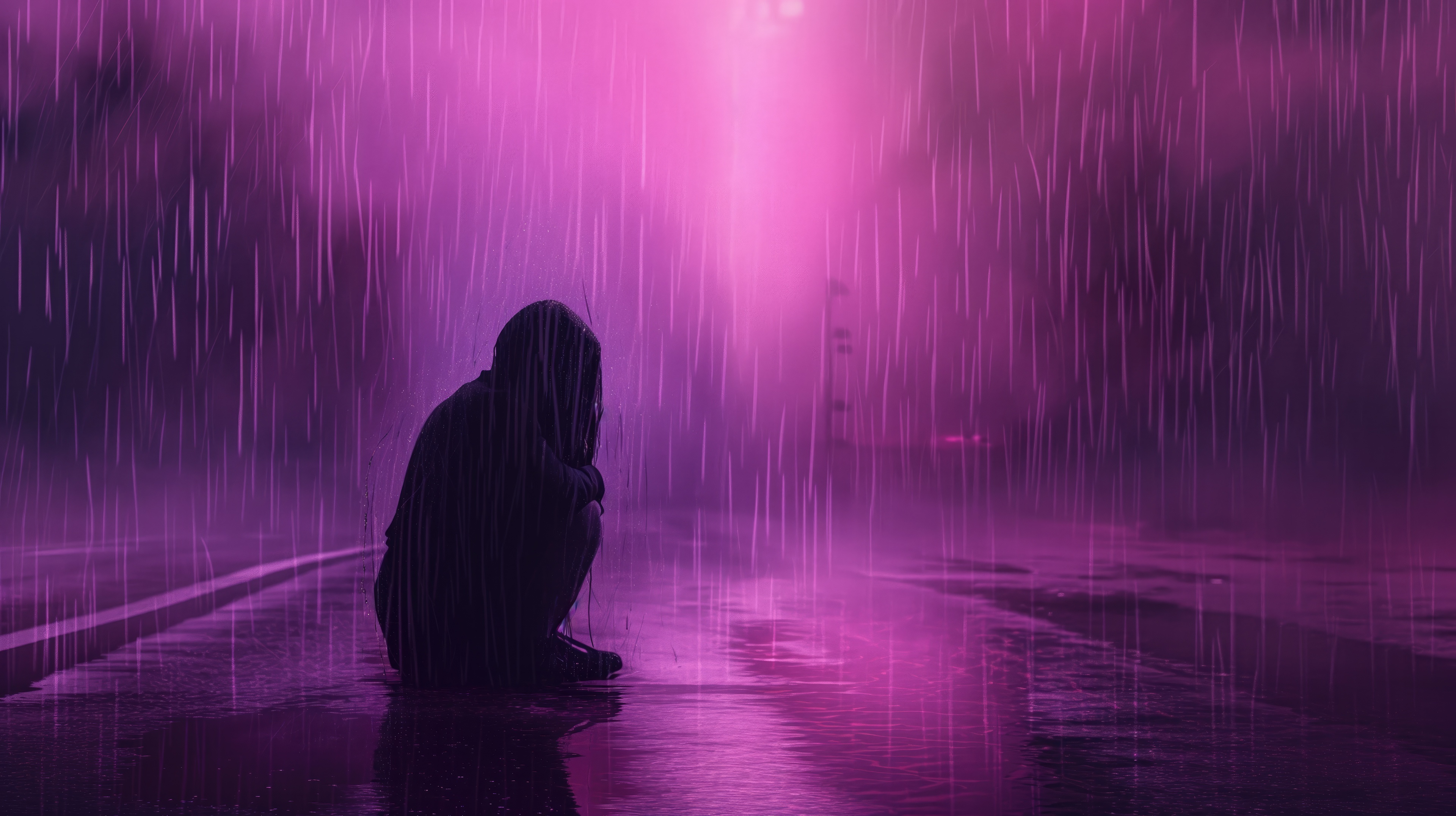 Person in Lofi Rain HD Wallpaper