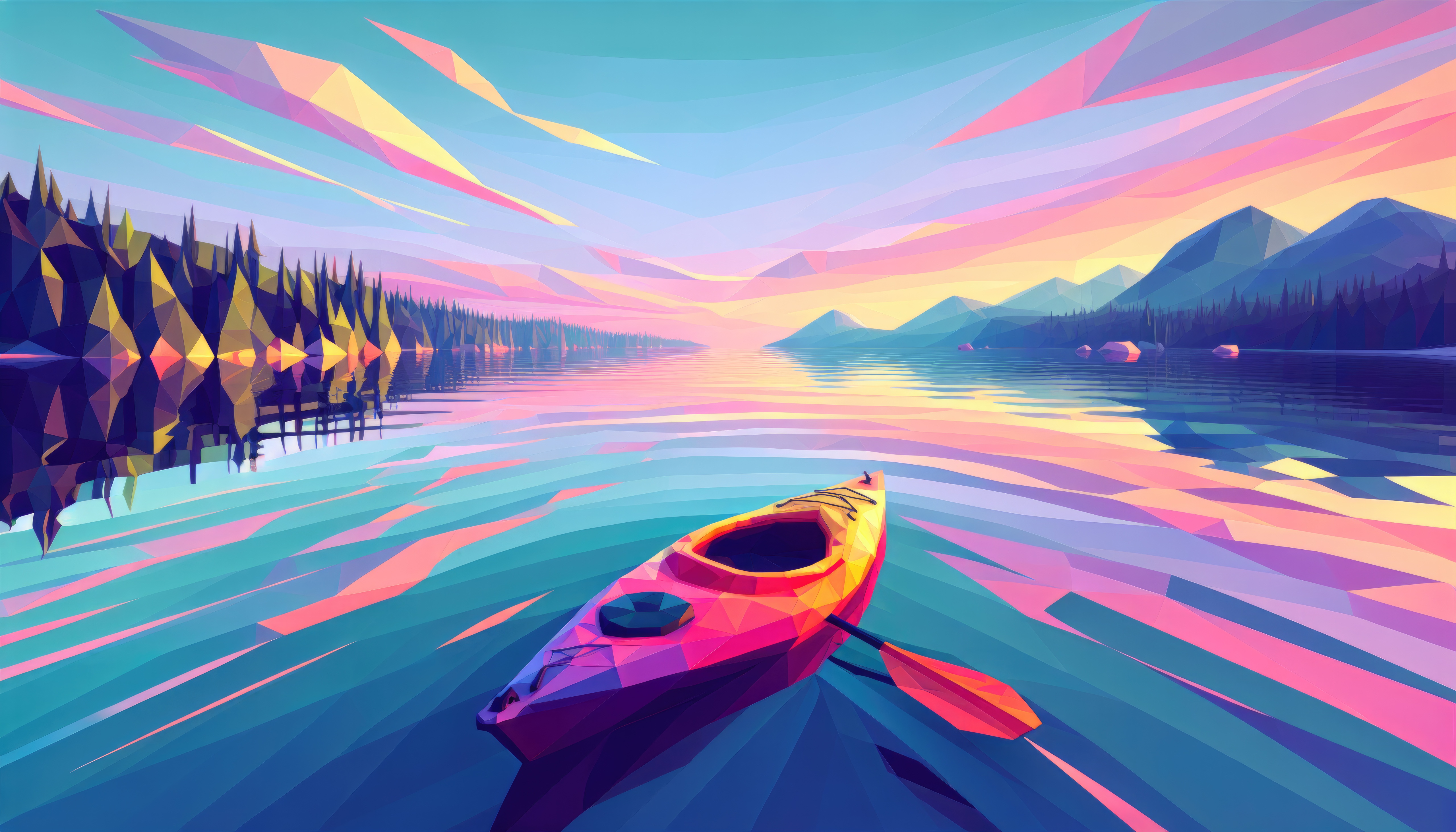 Geometric Kayak on a Lake at Sunrise HD Wallpaper