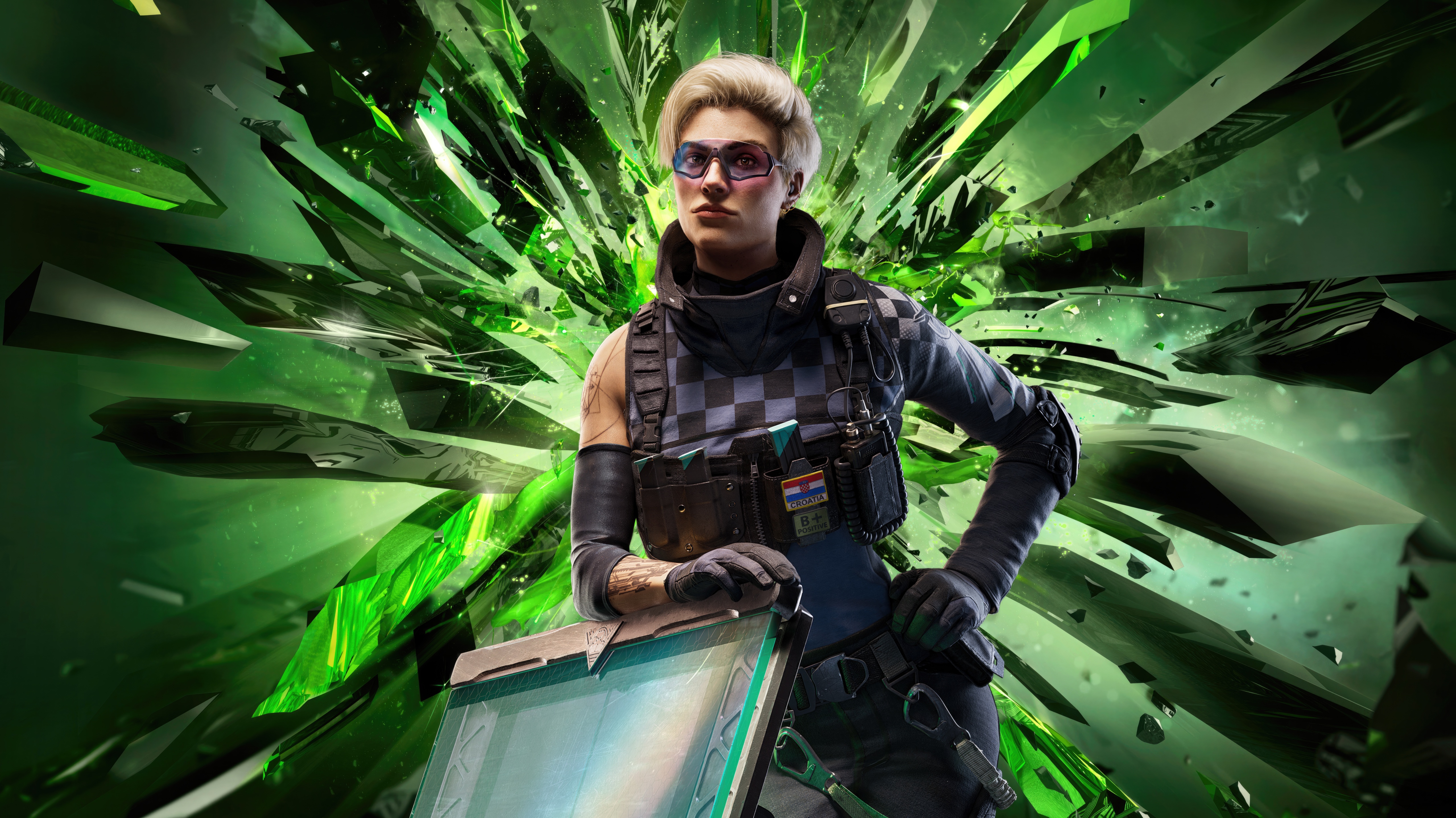 Rainbow Six Siege Osa with Shattered Green Background HD Wallpaper