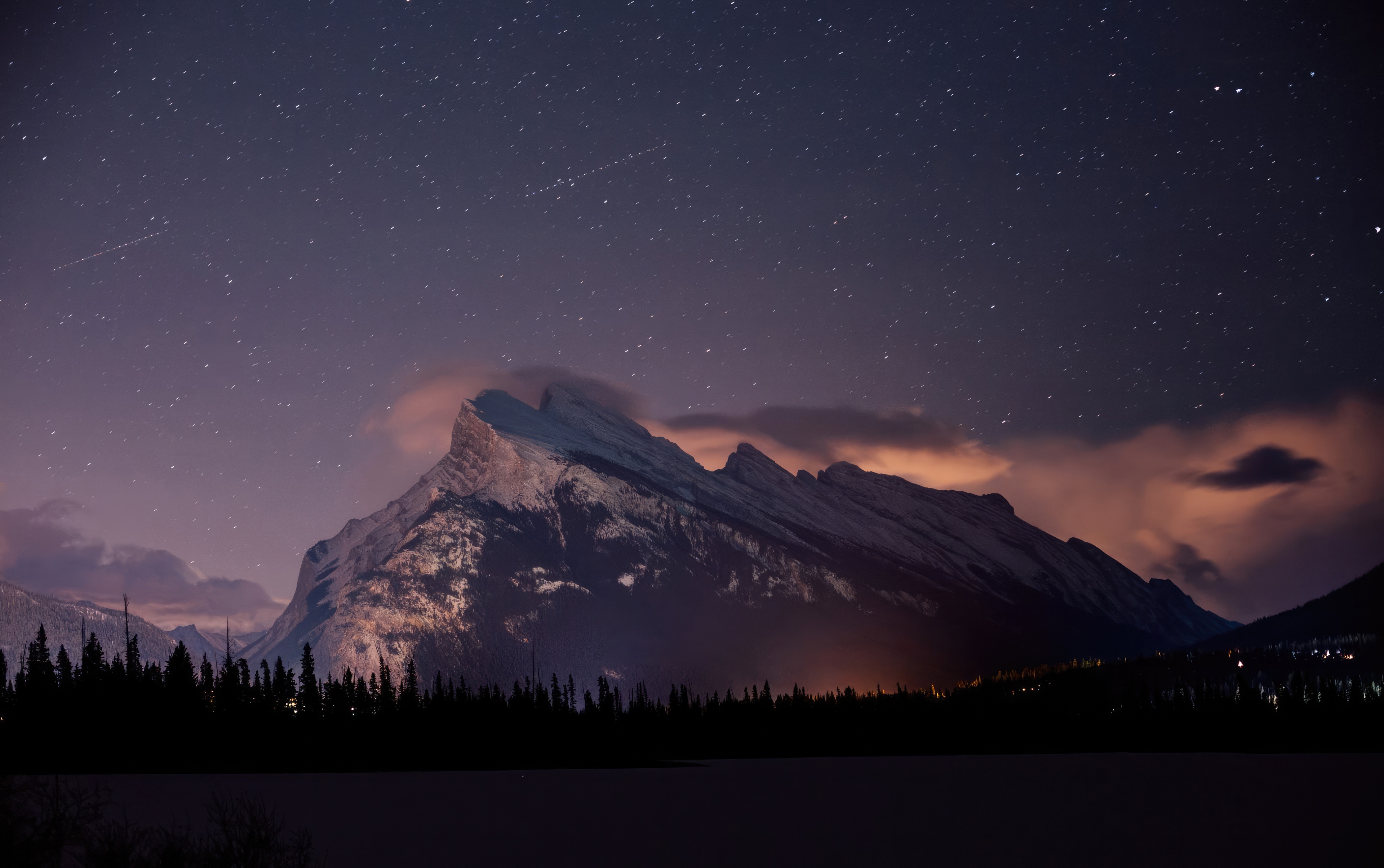 Snowy Mountains Under a Starry Night Sky HD Wallpaper