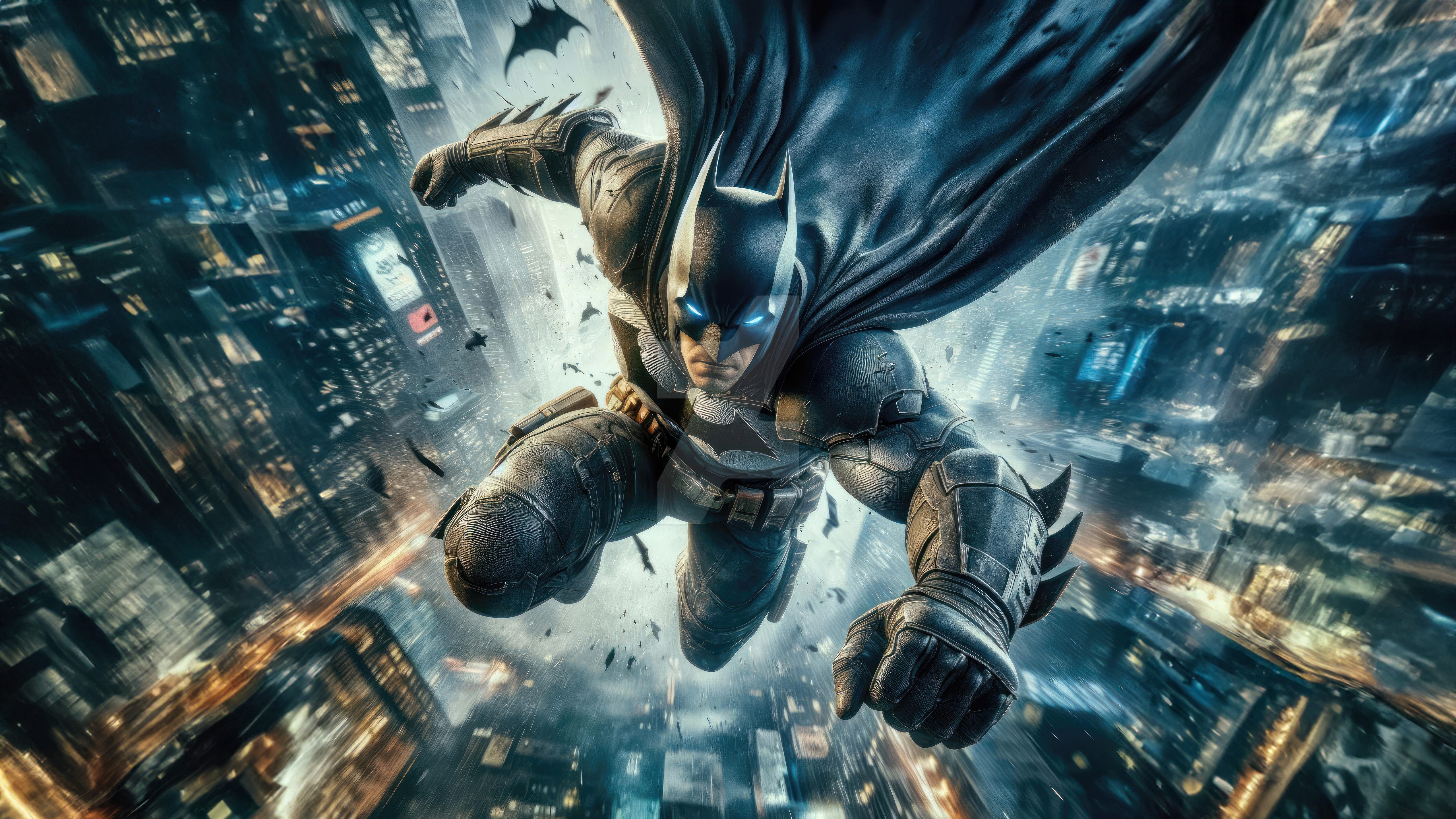 Batman Flying Over Gotham City HD Wallpaper