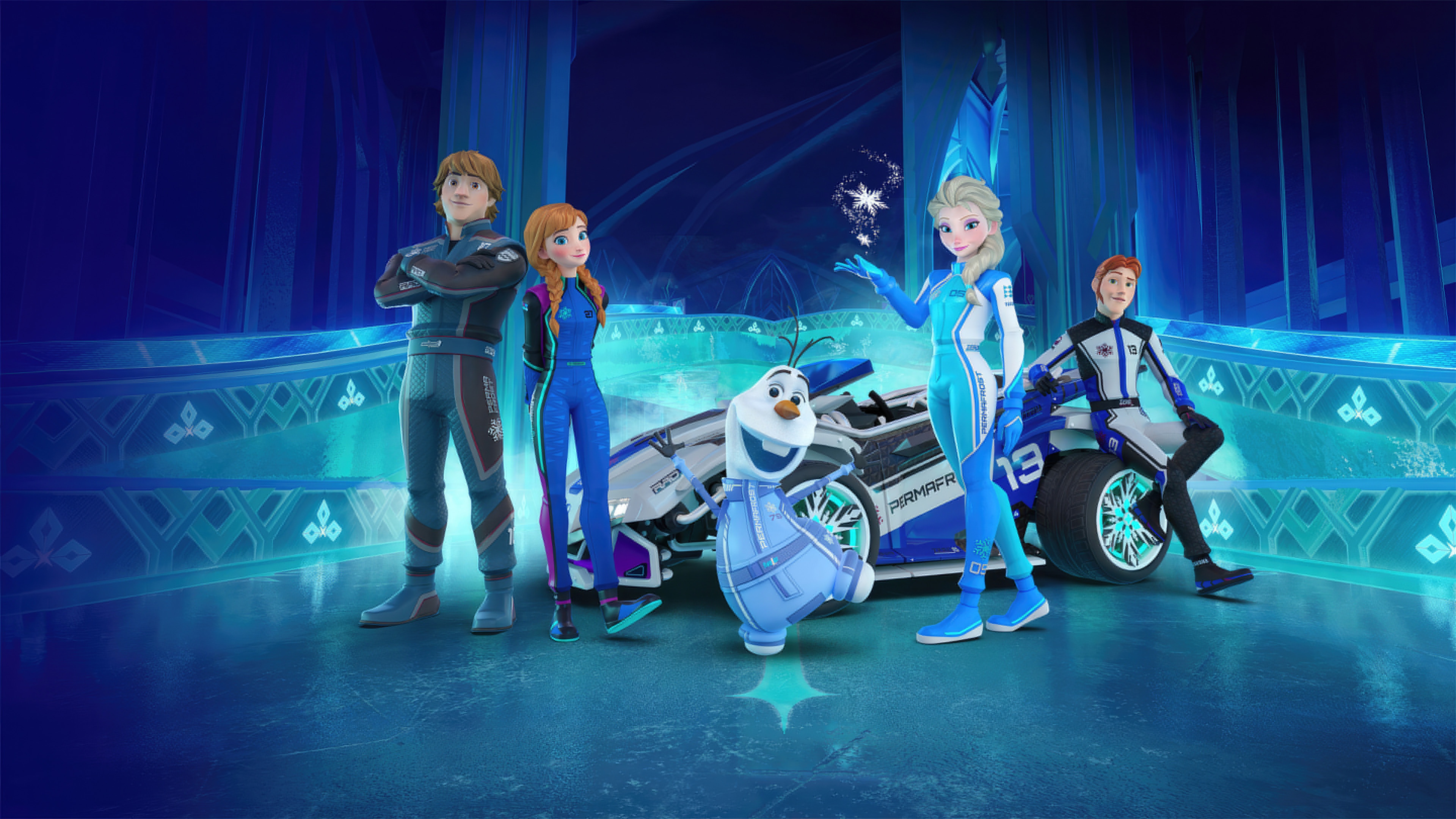 Disney Speedstorm Frozen Characters with Race Cars HD Wallpaper