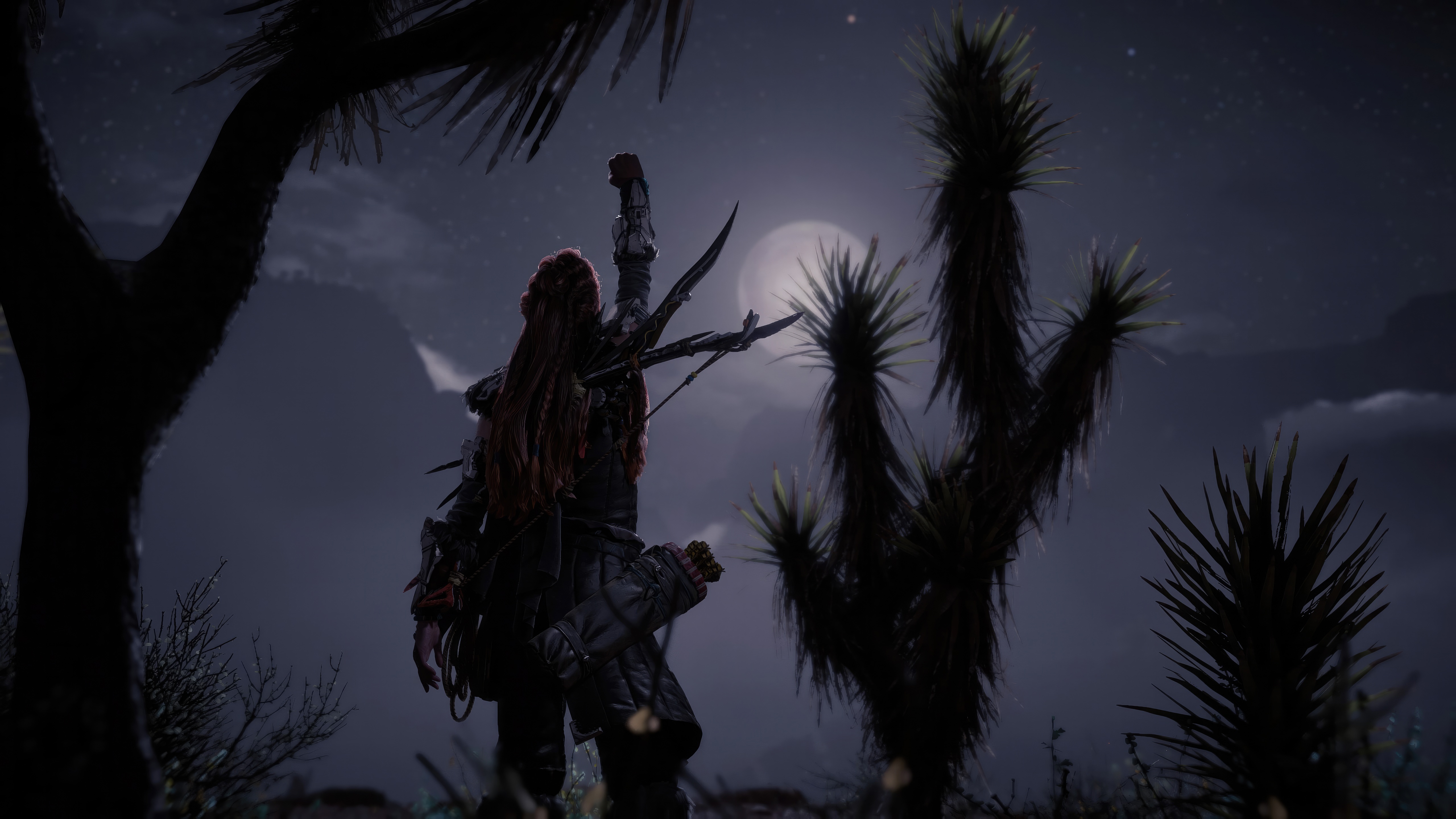 Aloy in Horizon Forbidden West at night HD Wallpaper