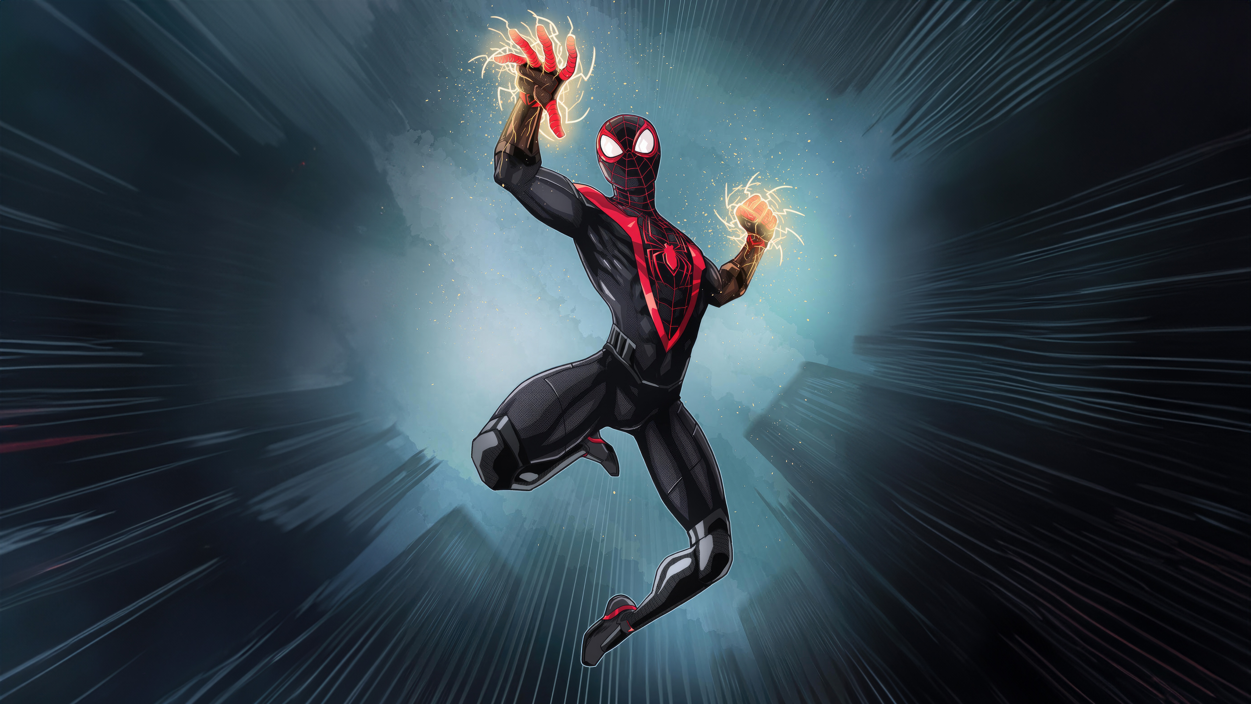 Miles Morales Spider-Man with Electric Powers HD Wallpaper
