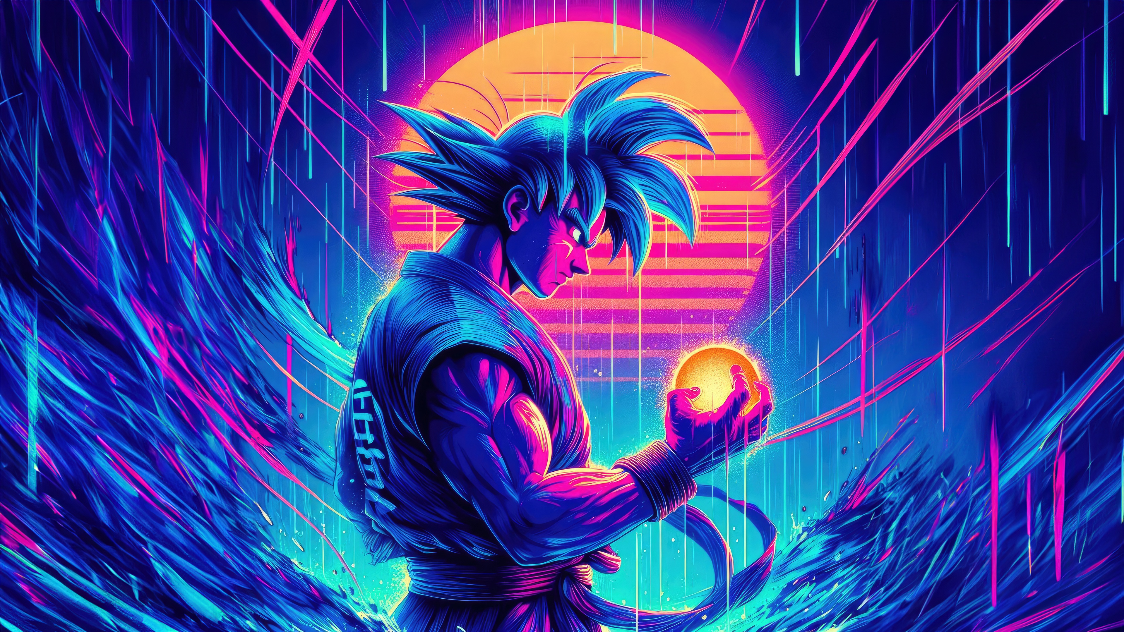 Goku in Super Saiyan Form Holding a Dragon Ball HD Wallpaper