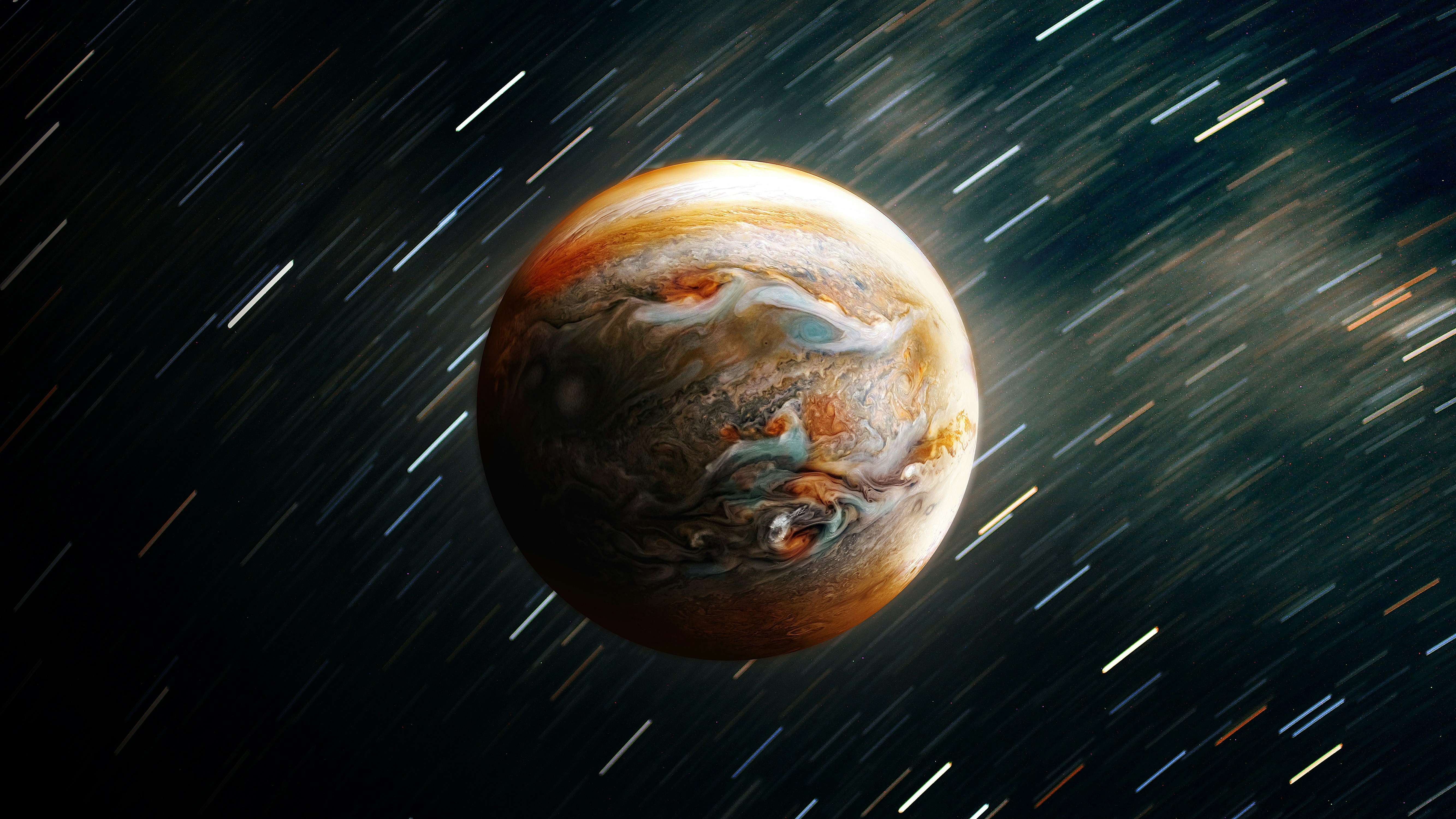 Jupiter with star trails in space HD Wallpaper