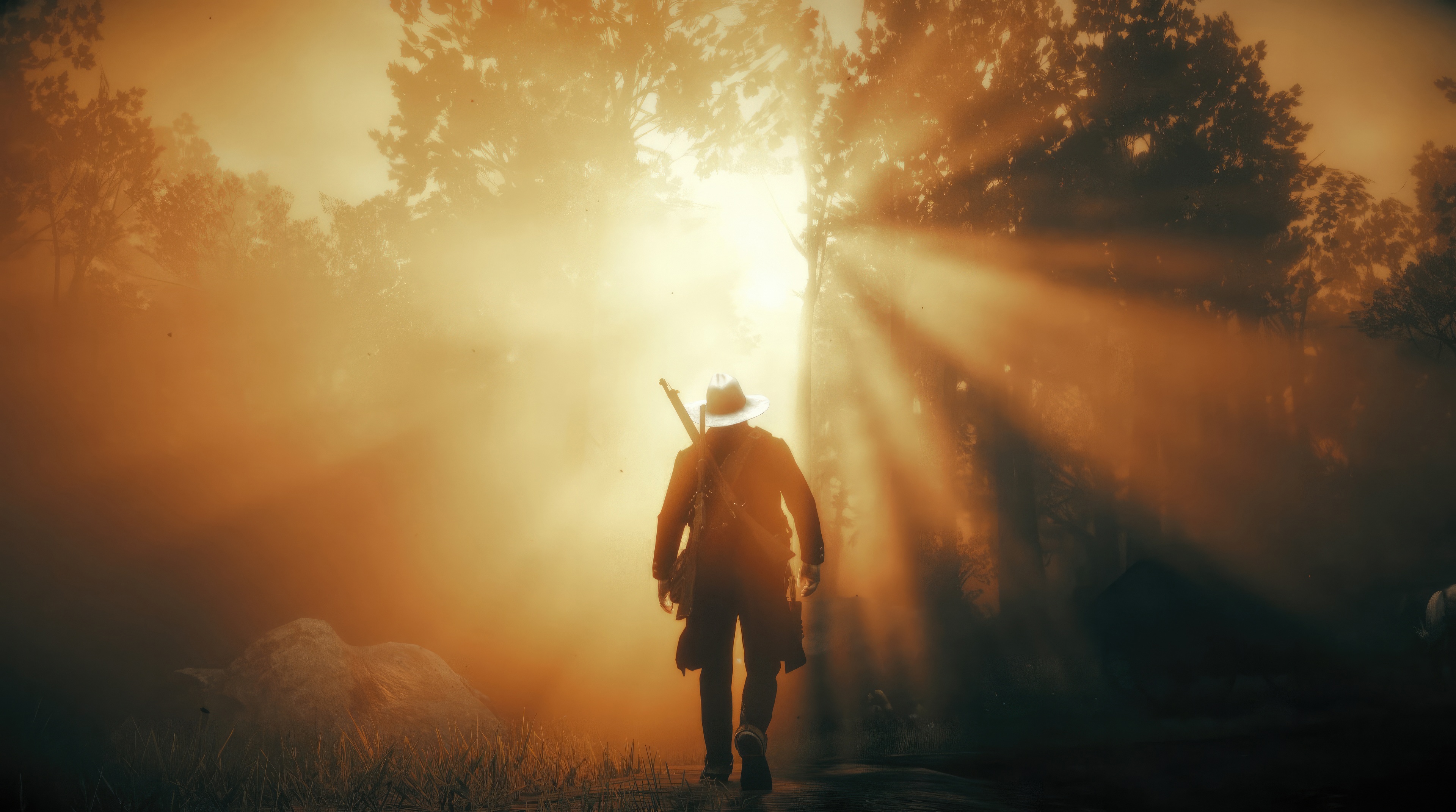 Red Dead Redemption 2: Man walking through sunbeams HD Wallpaper