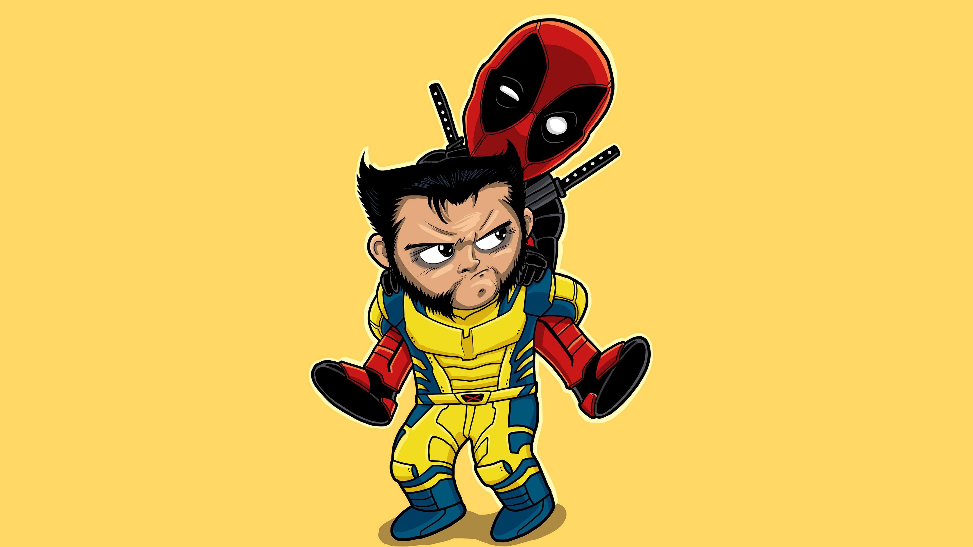 Deadpool riding on Wolverine's shoulders HD Wallpaper