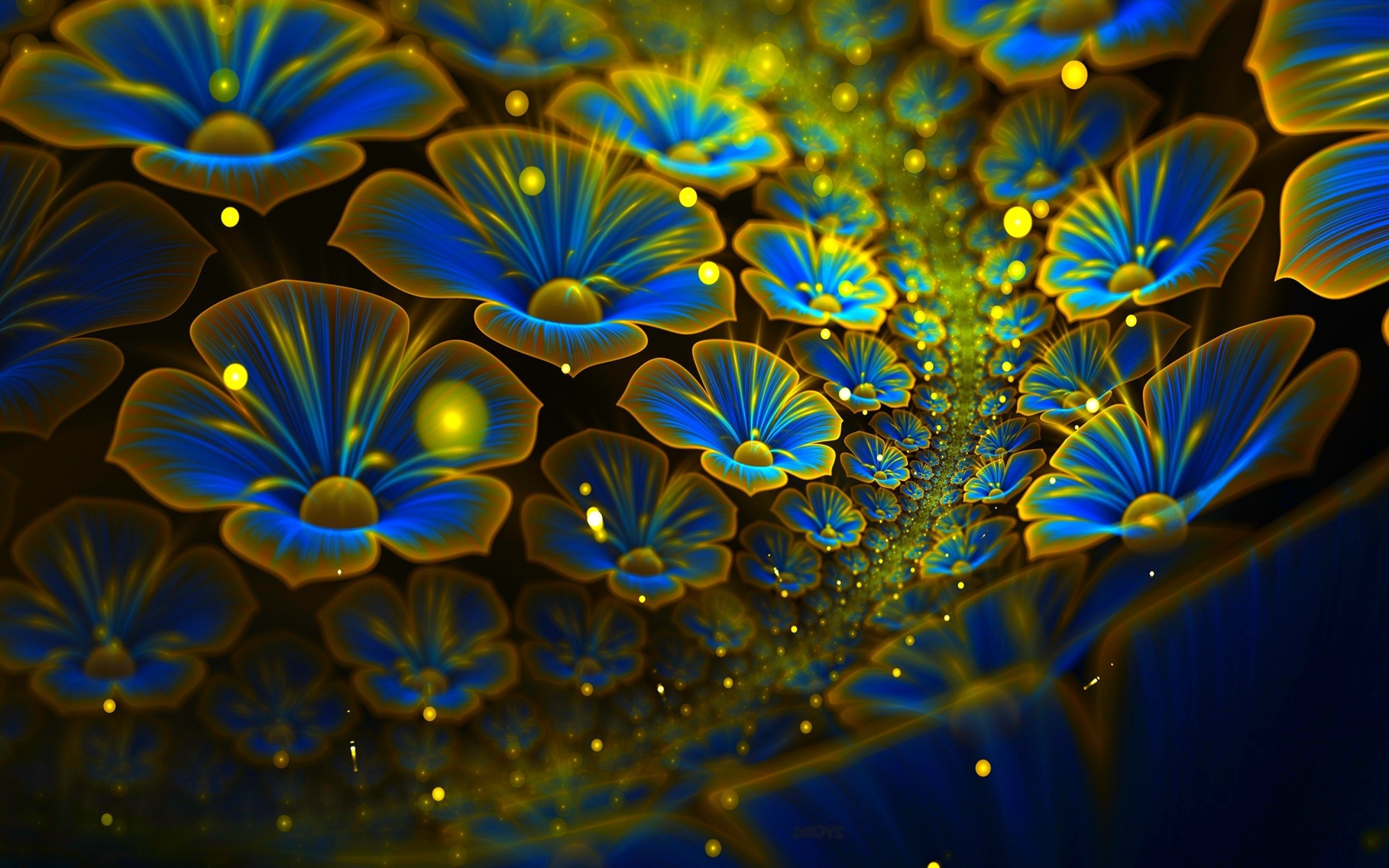 Abstract blue and yellow fractal flowers HD Wallpaper