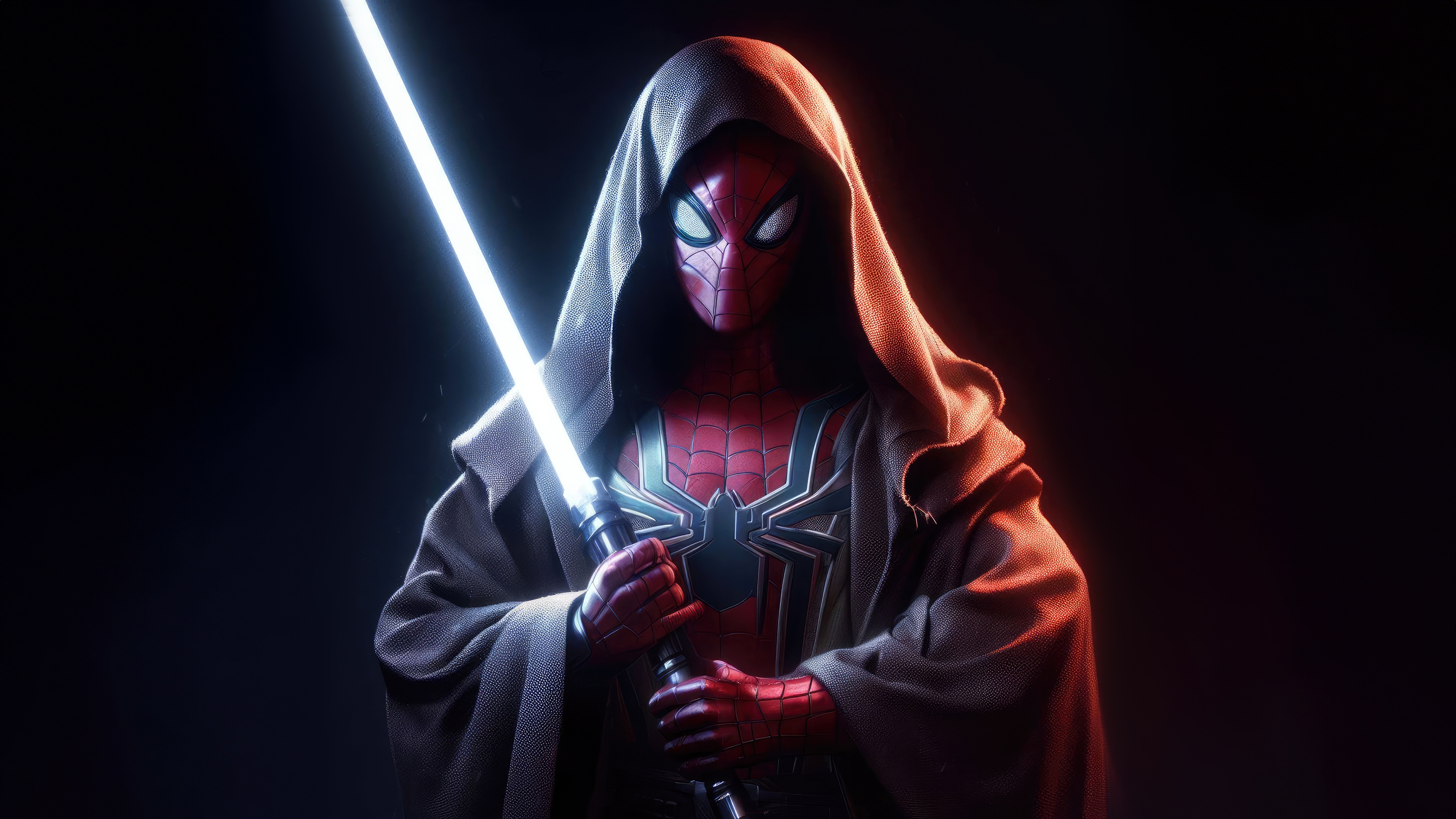 Spider-Man as a Jedi with a Lightsaber HD Wallpaper