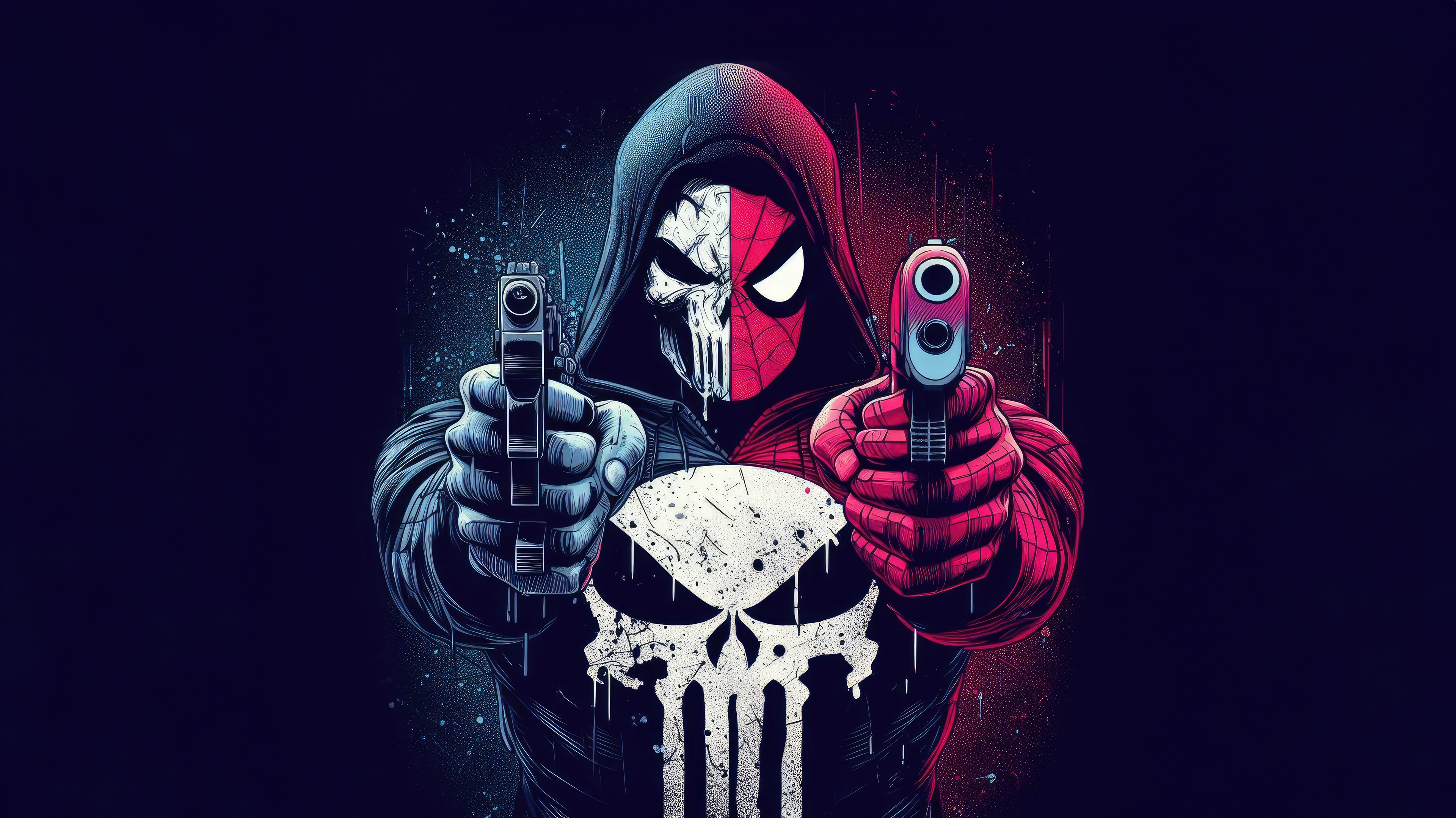 Spider-Man and Punisher Hybrid Character Holding Guns HD Wallpaper