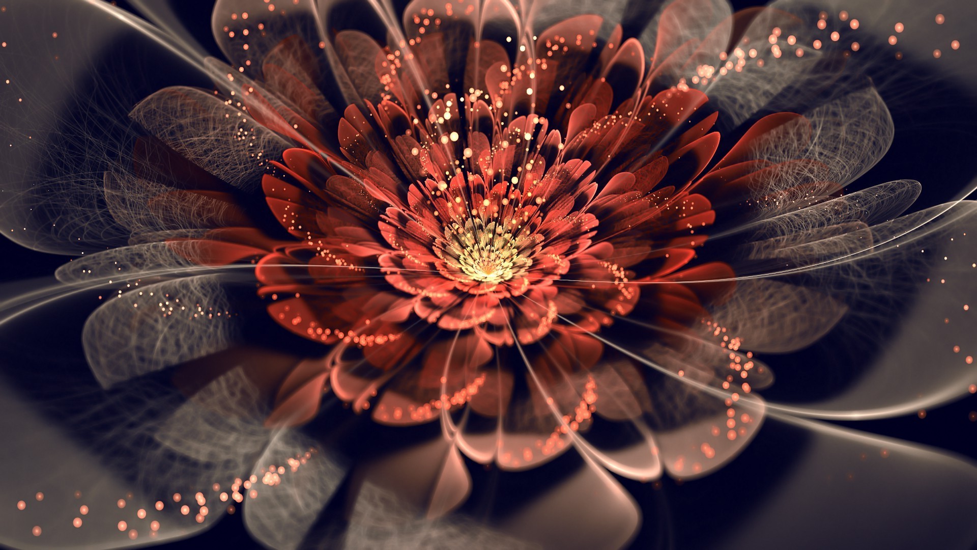Abstract fractal flower with red and yellow petals HD Wallpaper
