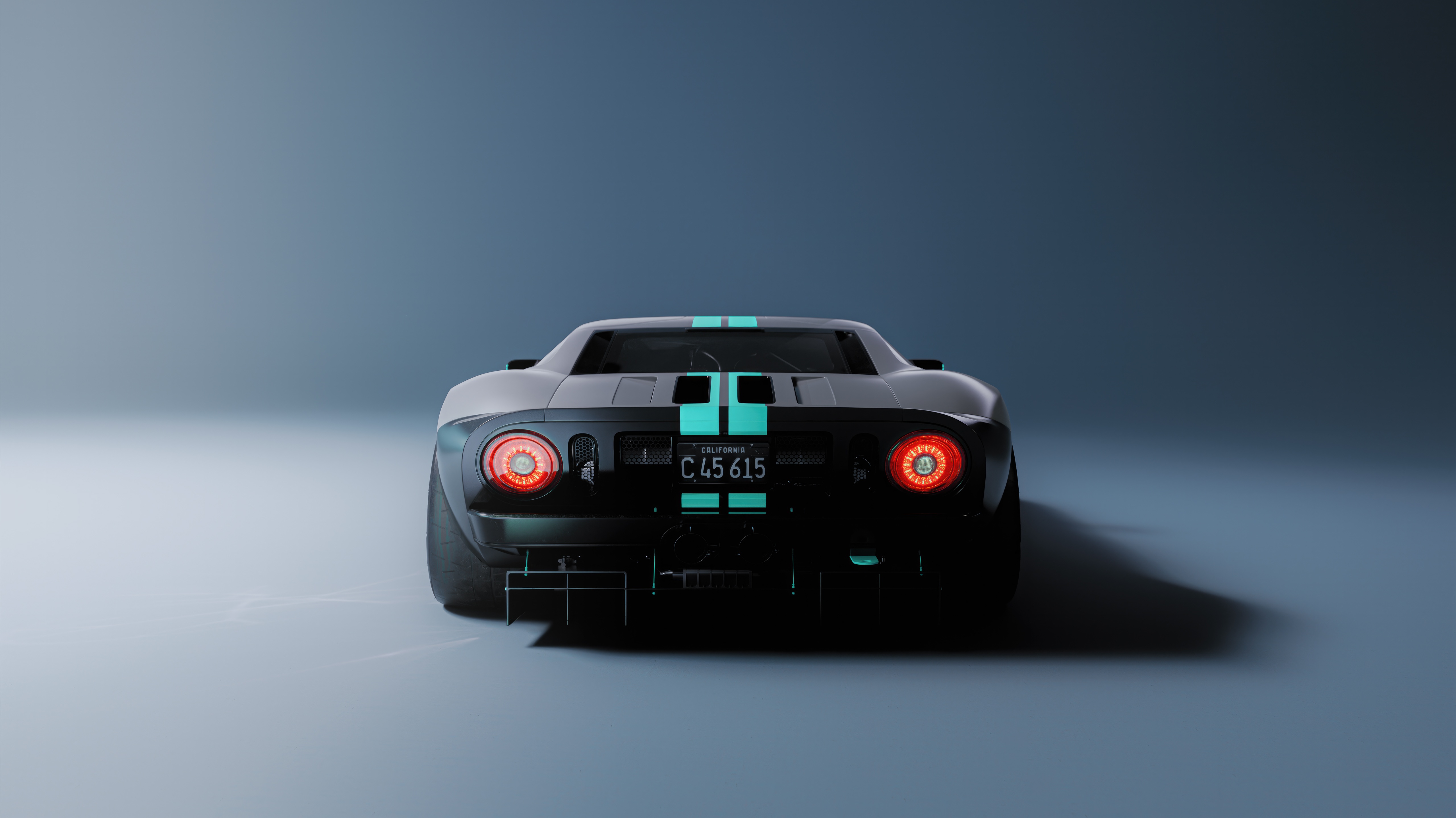Ford GT Rear View with Teal Stripes HD Wallpaper