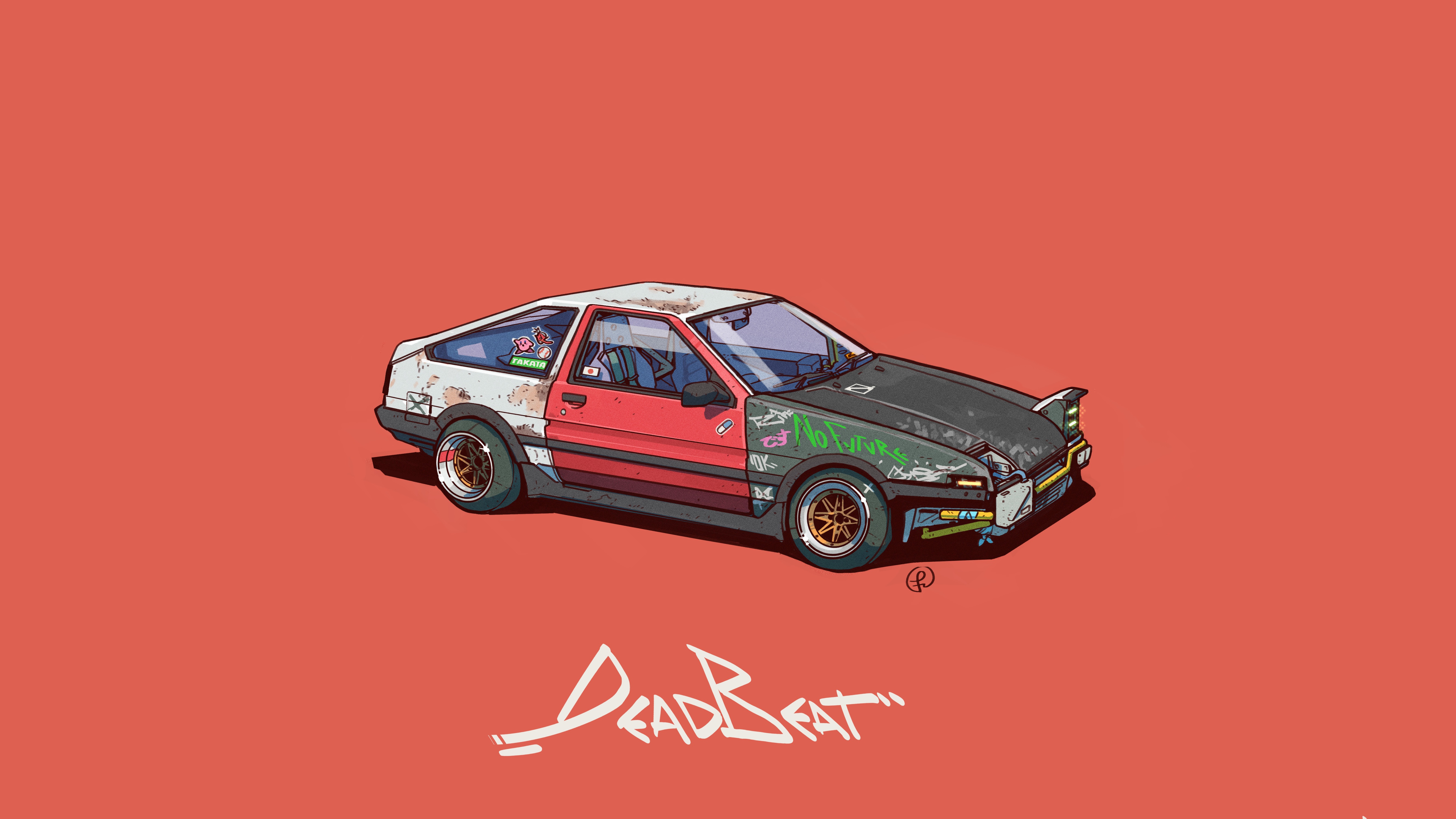 Illustration of a worn Toyota AE86 car HD Wallpaper