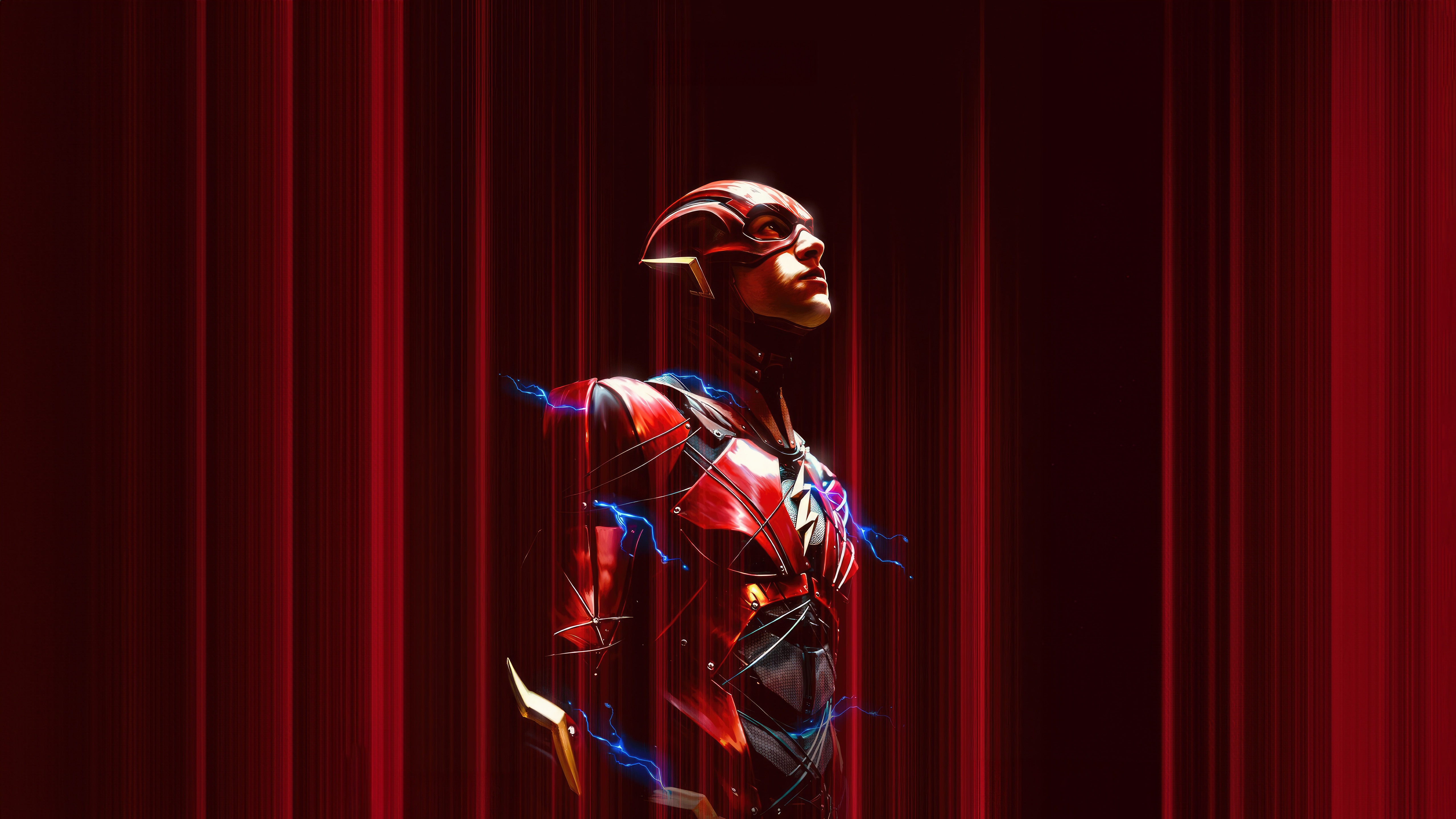 The Flash in a red and gold suit with lightning HD Wallpaper