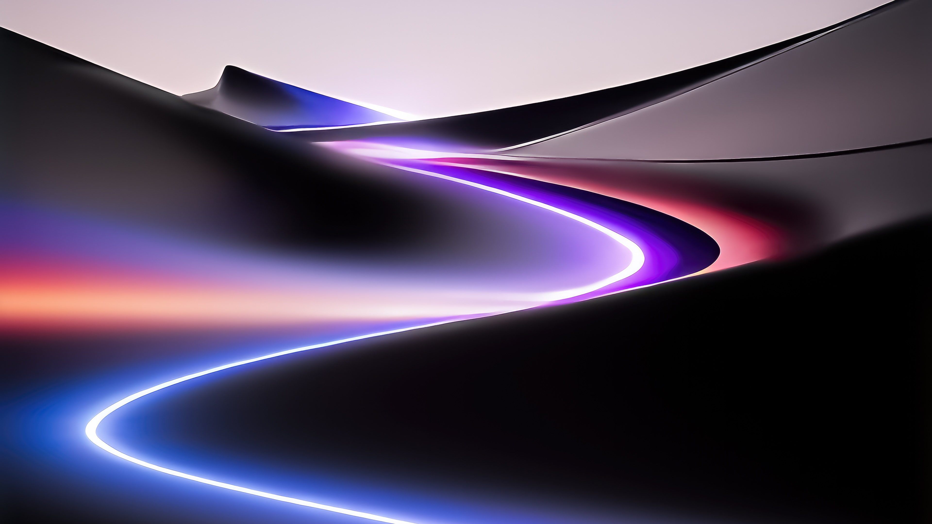 Neon light path through dark abstract mountains HD Wallpaper