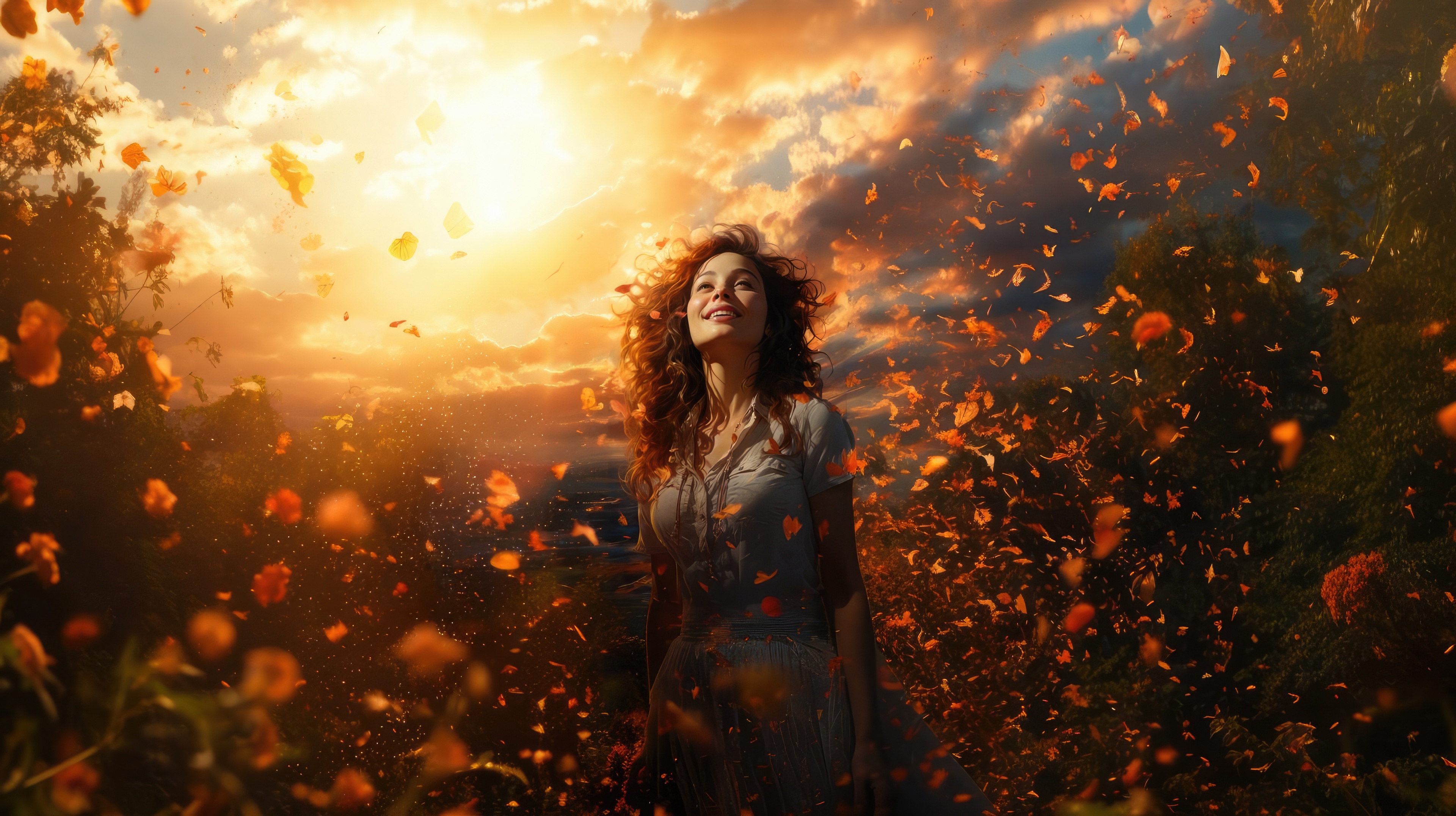 Young Woman Greets A Beautiful Sunrise HD Wallpaper