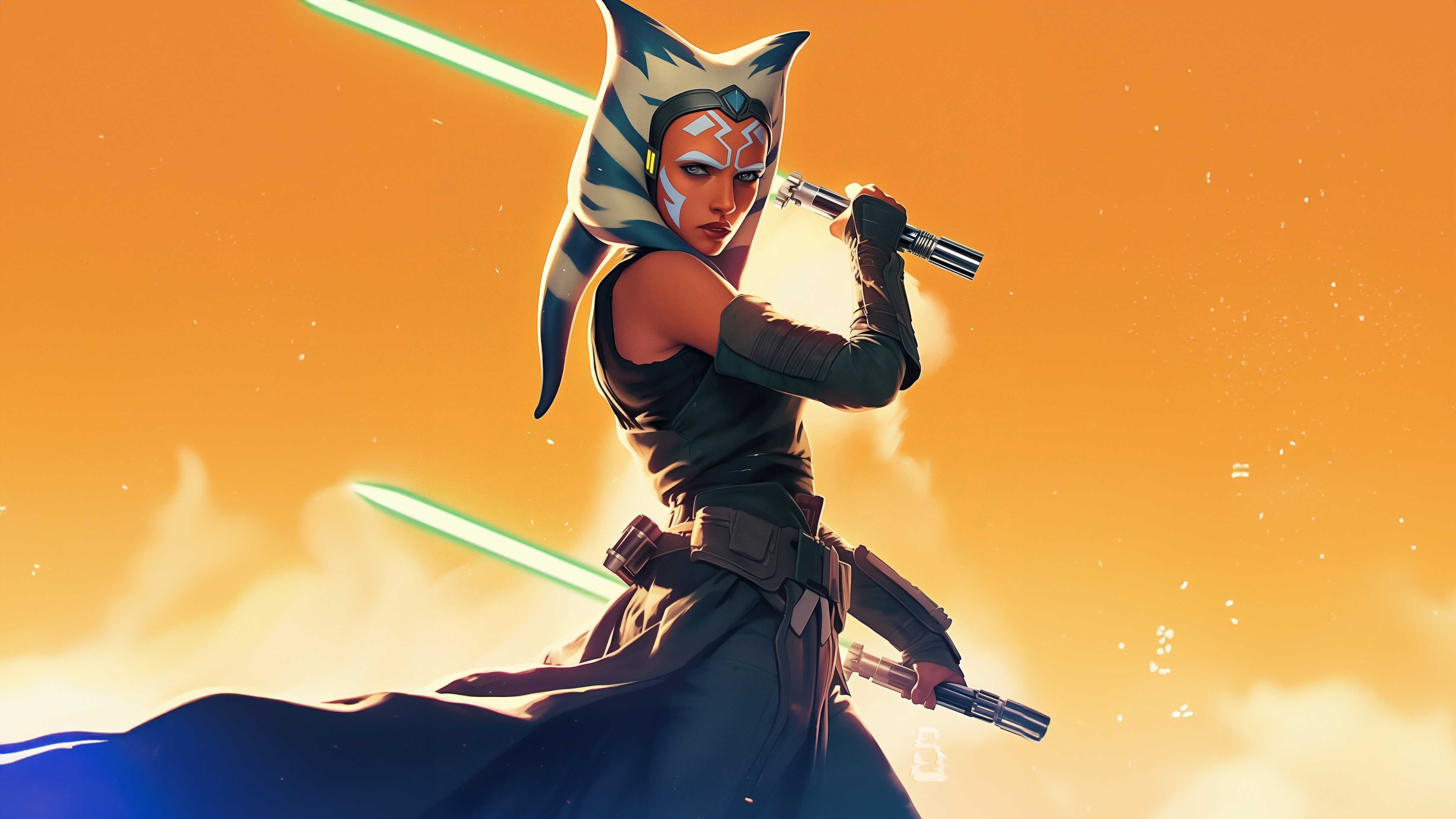 Ahsoka Tano with two lightsabers HD Wallpaper