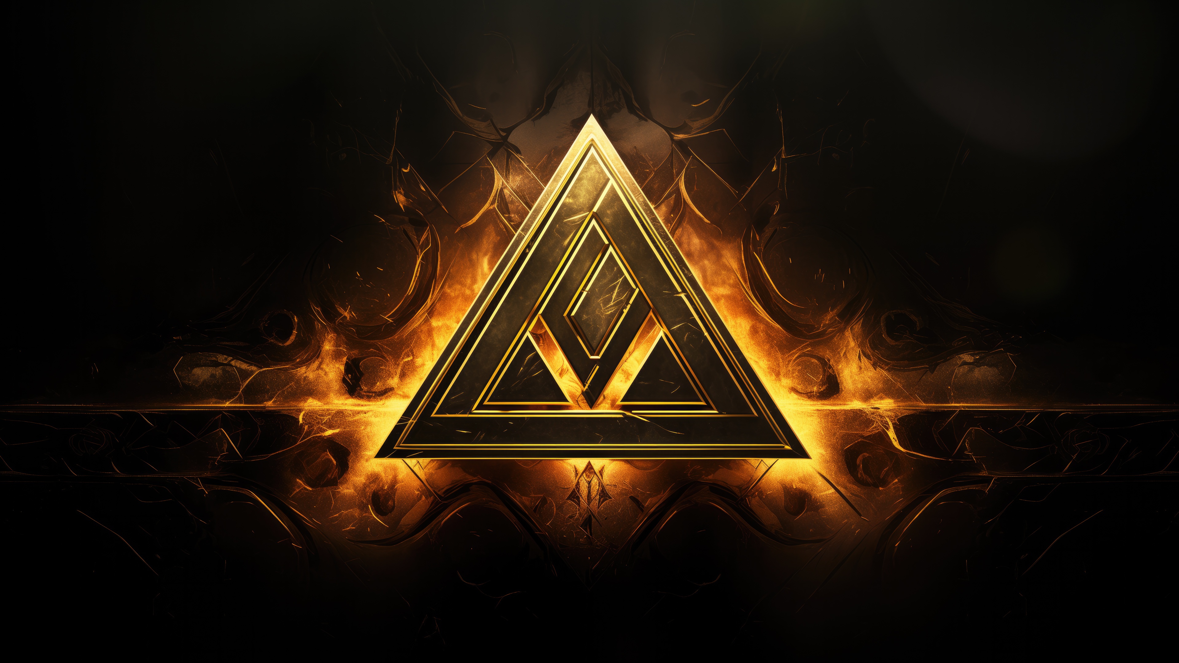 Golden Triangle of Fire Abstract HD Wallpaper