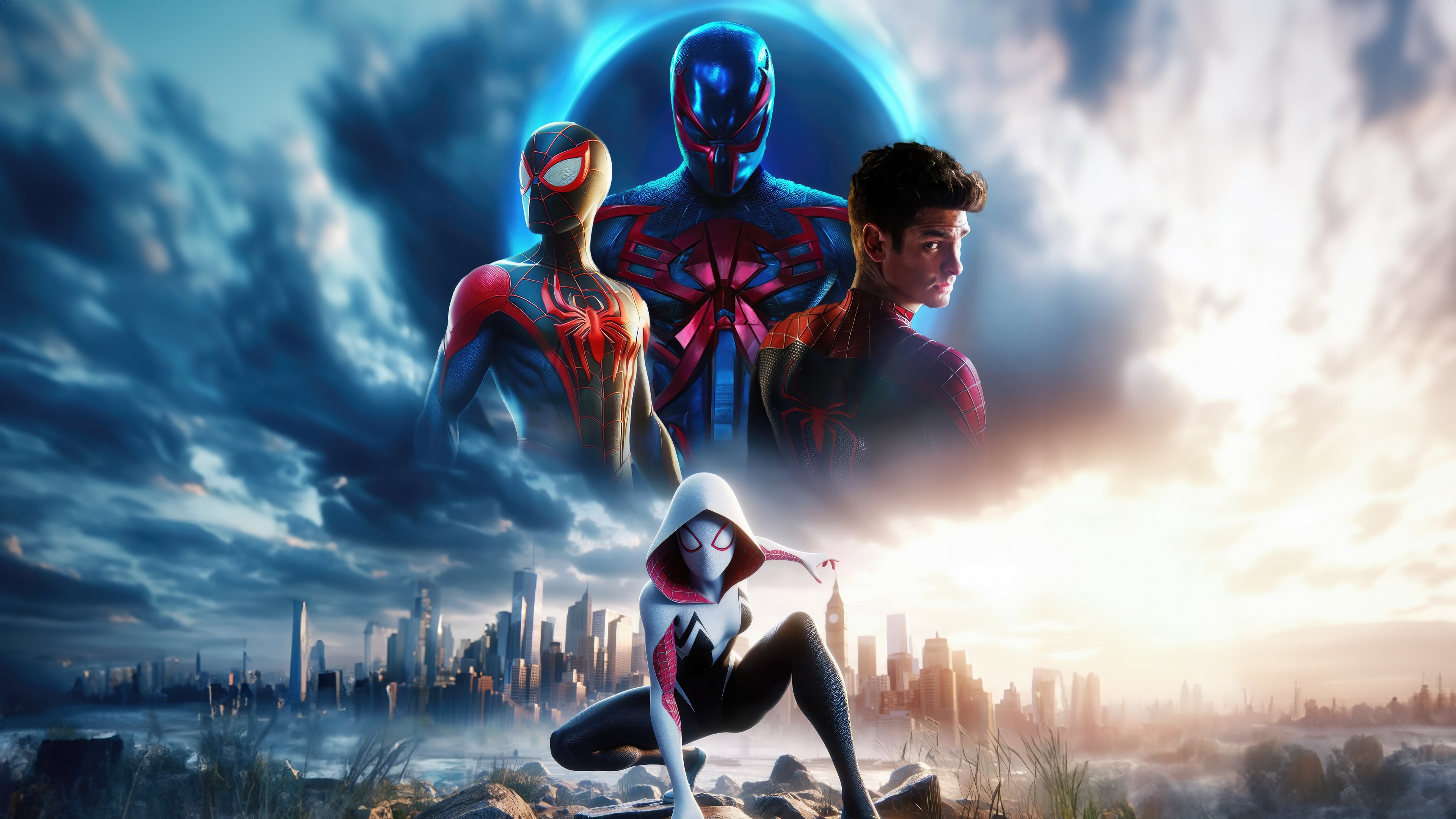 Spider-Gwen, Miles Morales, Spider-Man 2099, and Andrew Garfield's Spider-Man HD Wallpaper