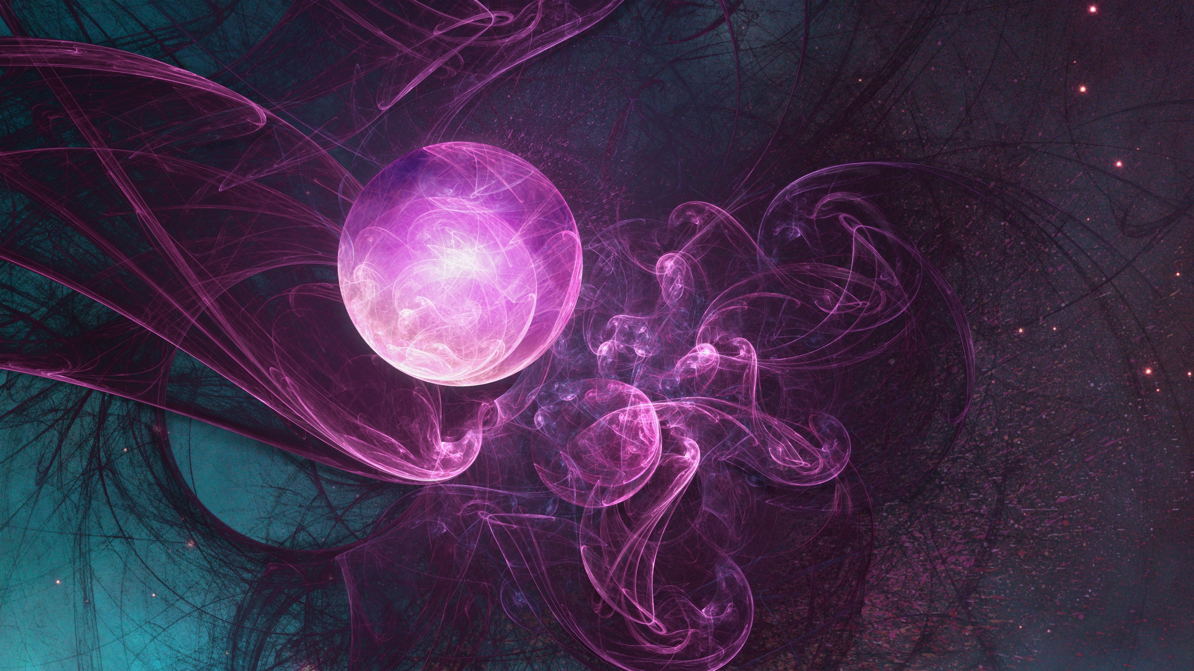 Abstract fractal nebula with glowing sphere HD Wallpaper