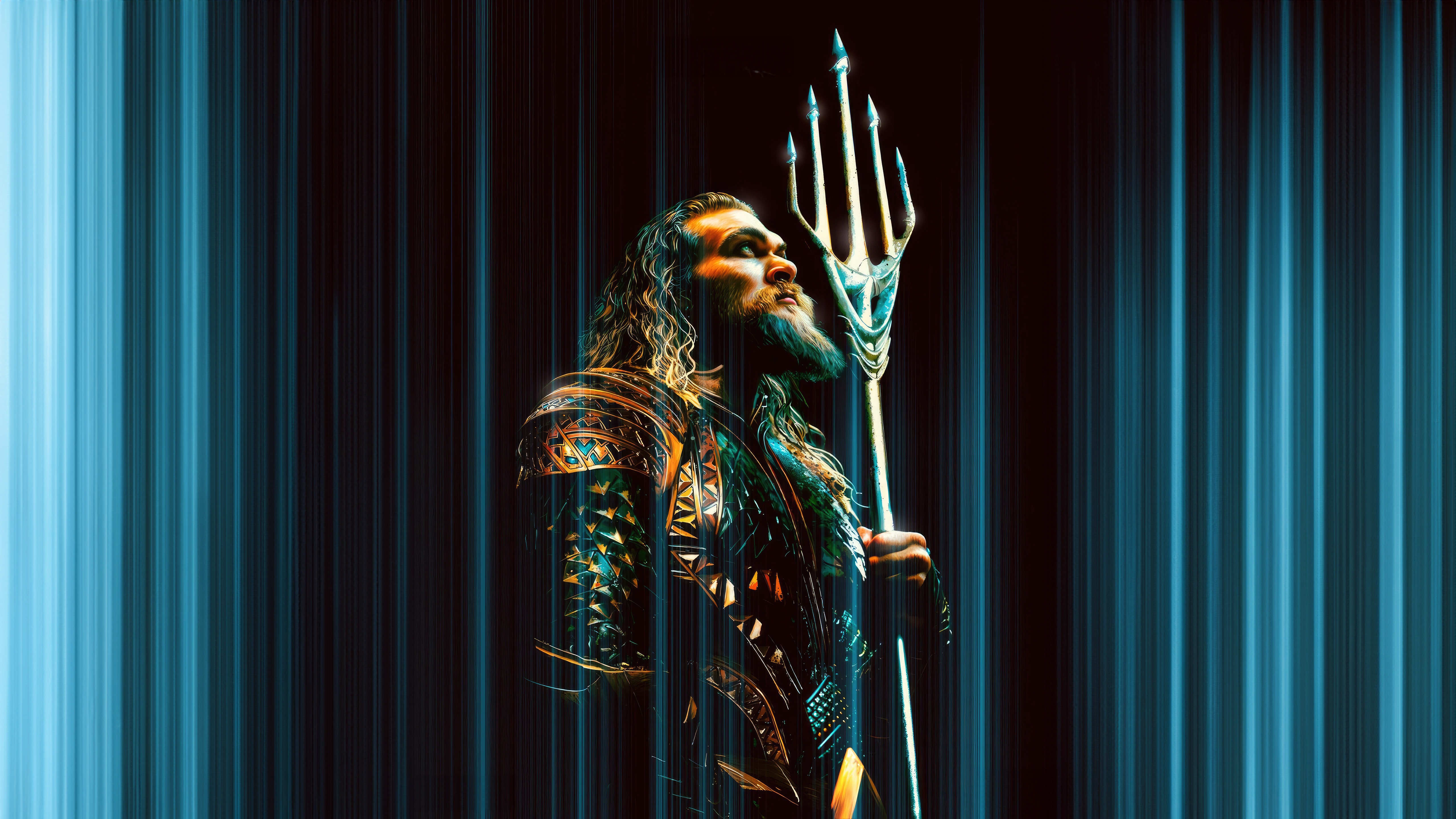 Aquaman Holding Trident in Blue Light HD Wallpaper