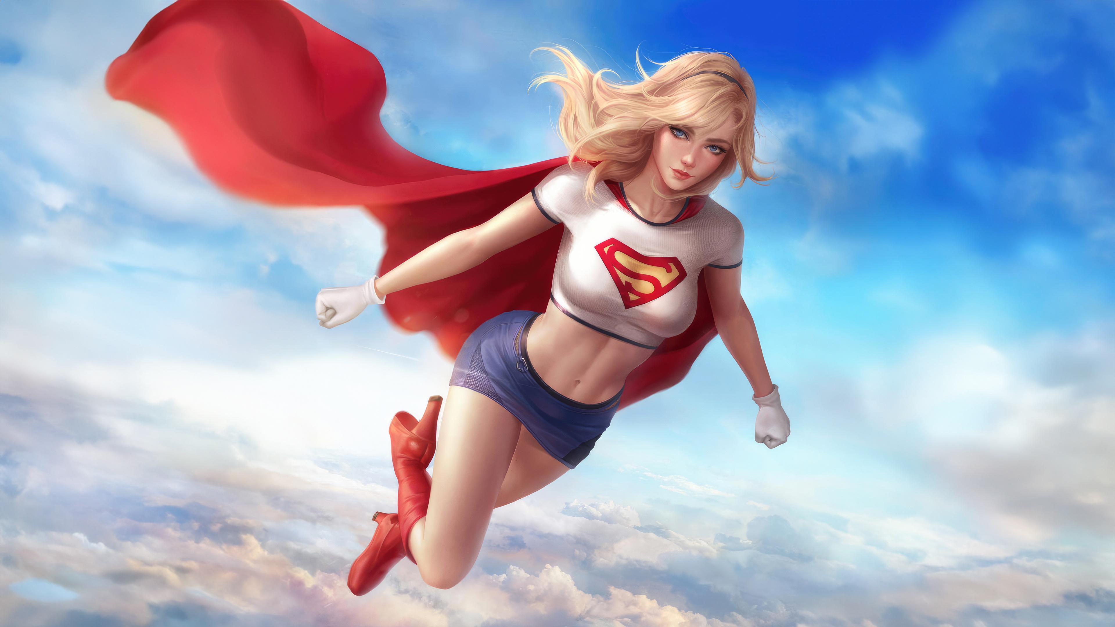 Supergirl flying through the sky HD Wallpaper