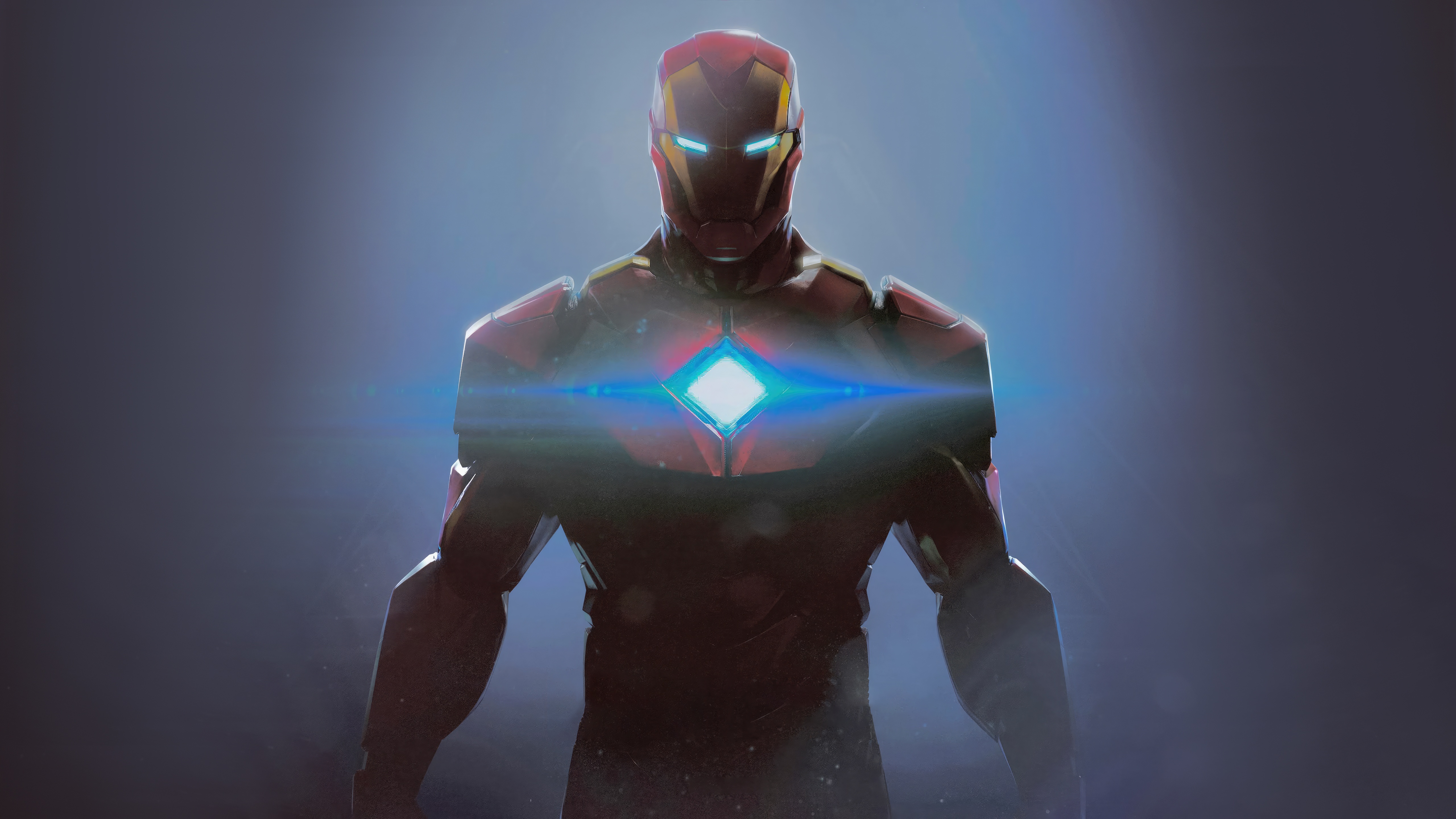 Iron Man with glowing chest piece and eyes HD Wallpaper