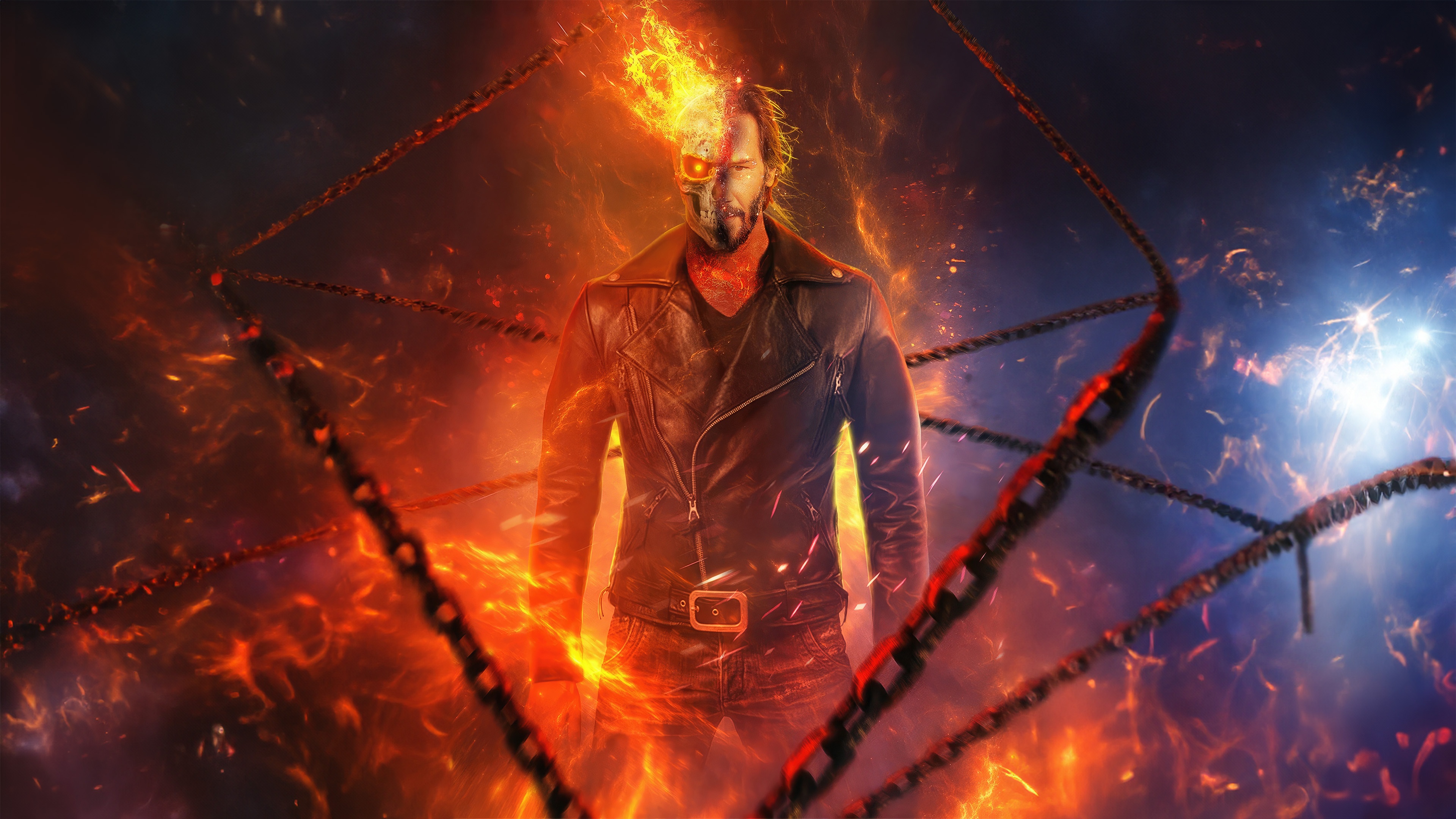 Keanu Reeves as Ghost Rider with fiery skull HD Wallpaper