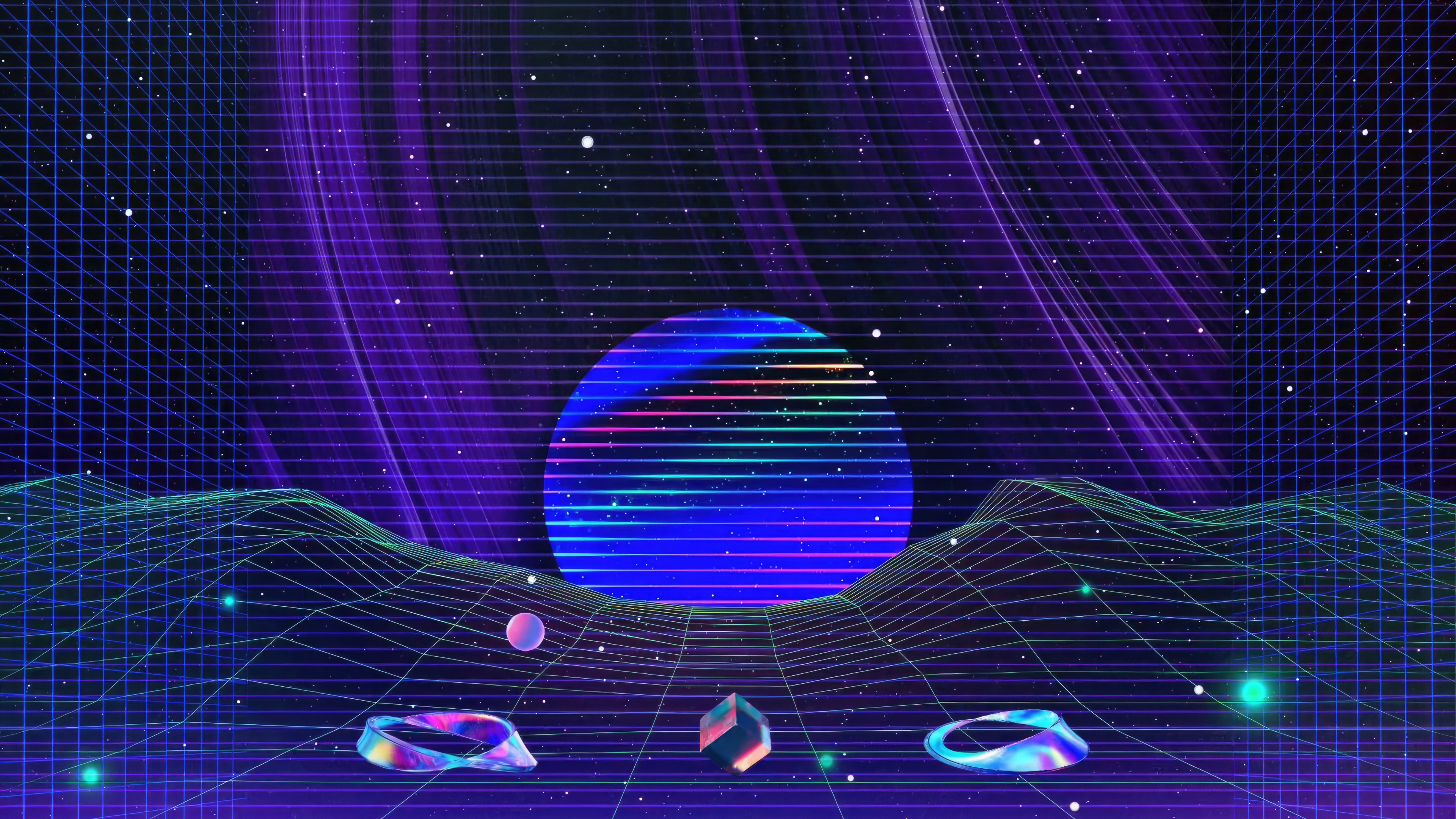 Abstract Dimension with Geometric Shapes and Planet HD Wallpaper