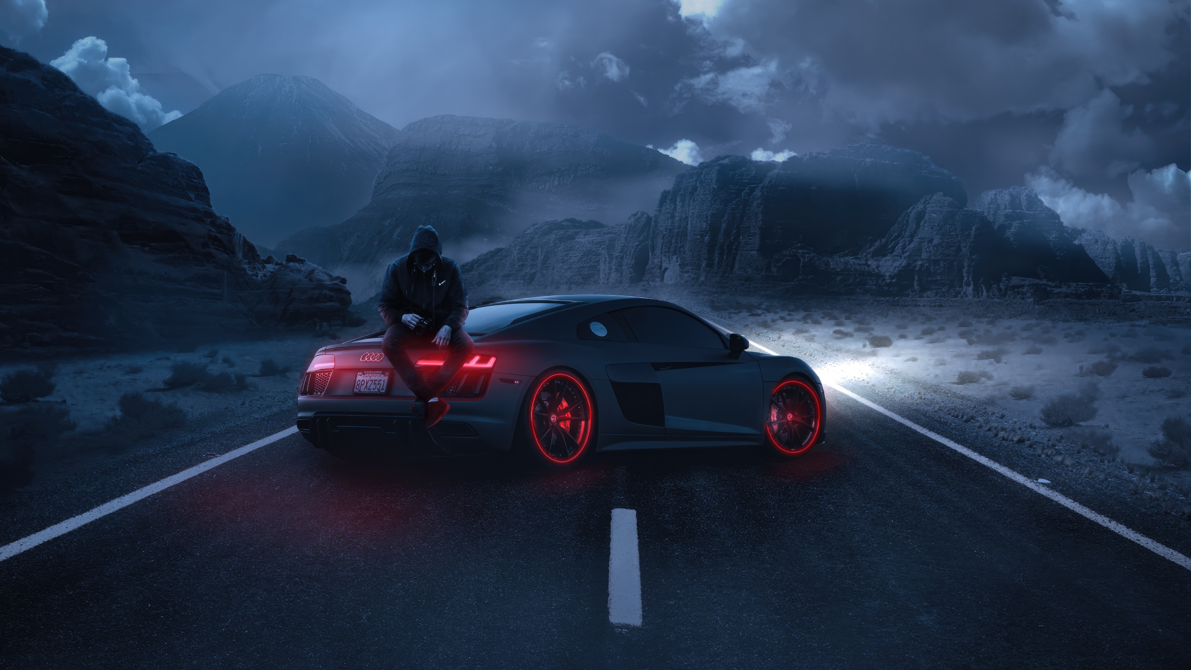 Audi R8 with person on a desolate road HD Wallpaper