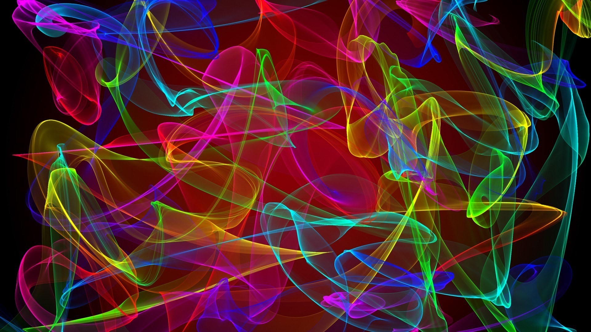 Abstract colorful glowing light trails on black background HD Wallpaper