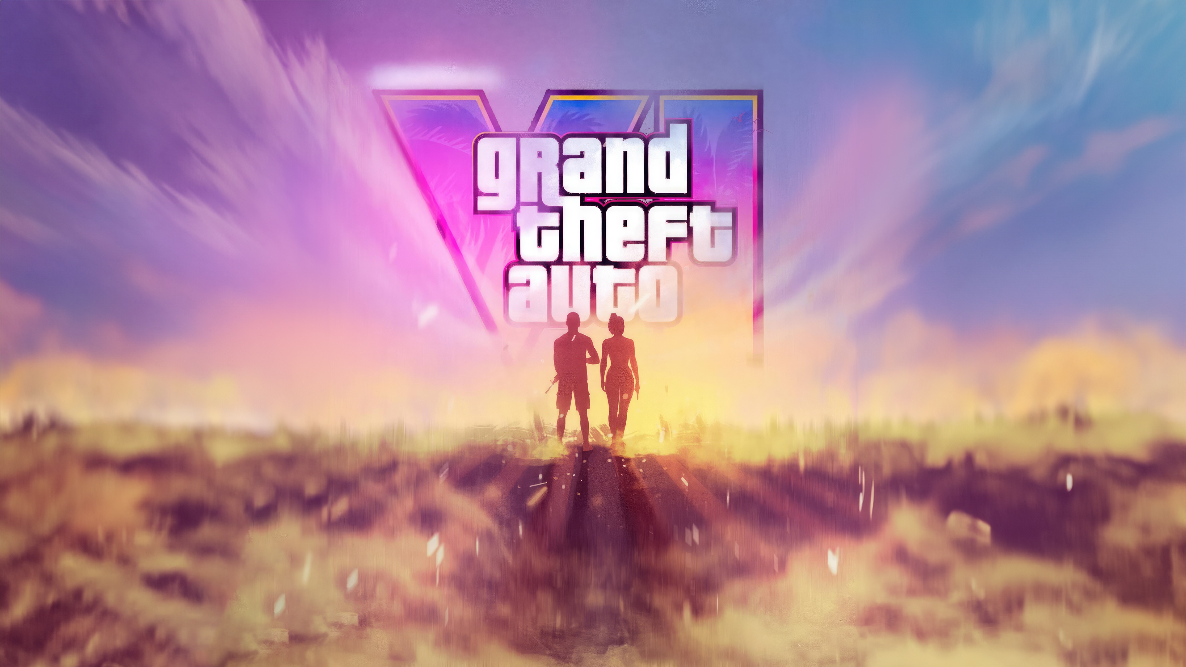Grand Theft Auto VI logo with two figures HD Wallpaper