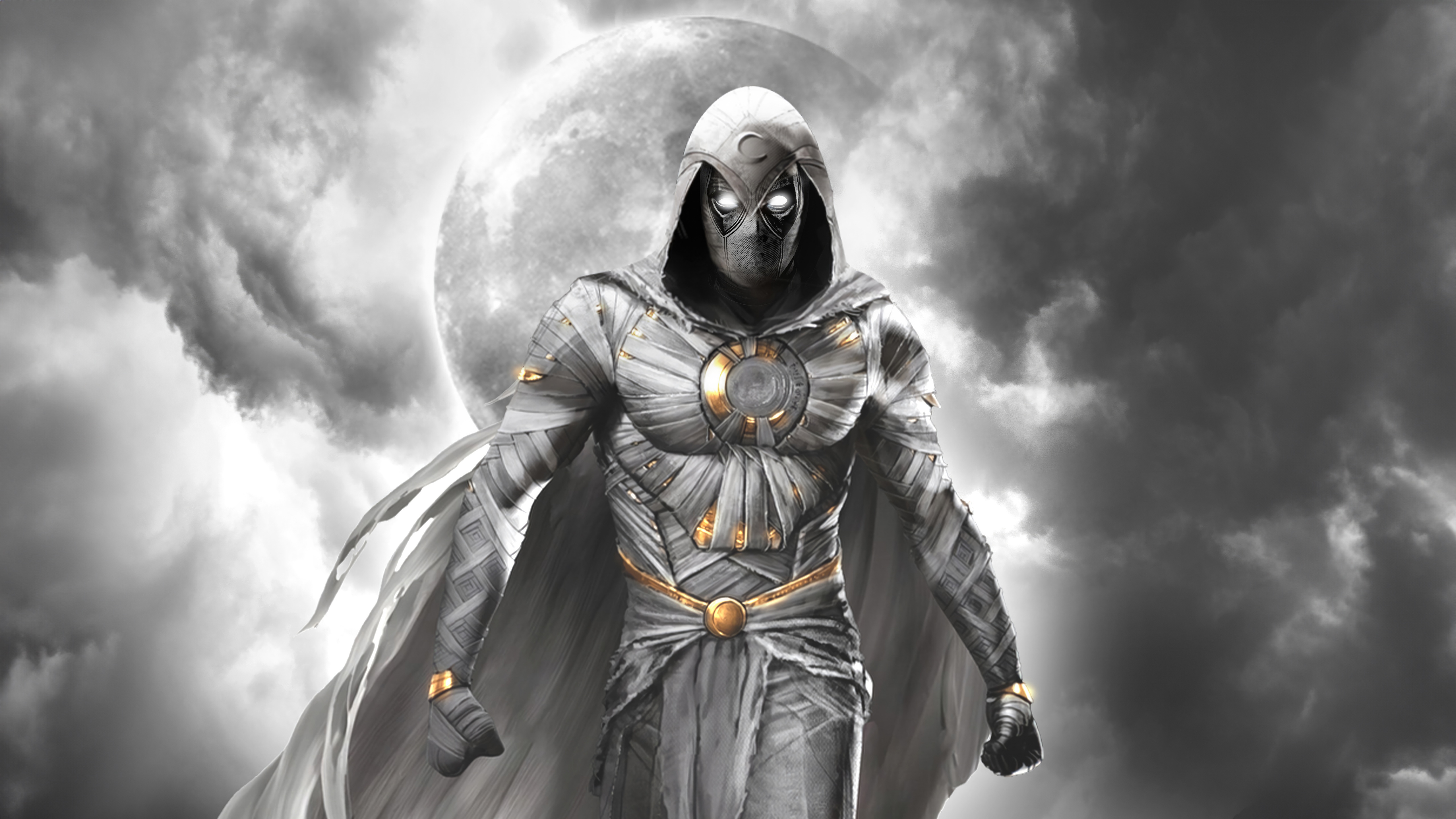 Moon Knight stands against a cloudy moonlit sky HD Wallpaper