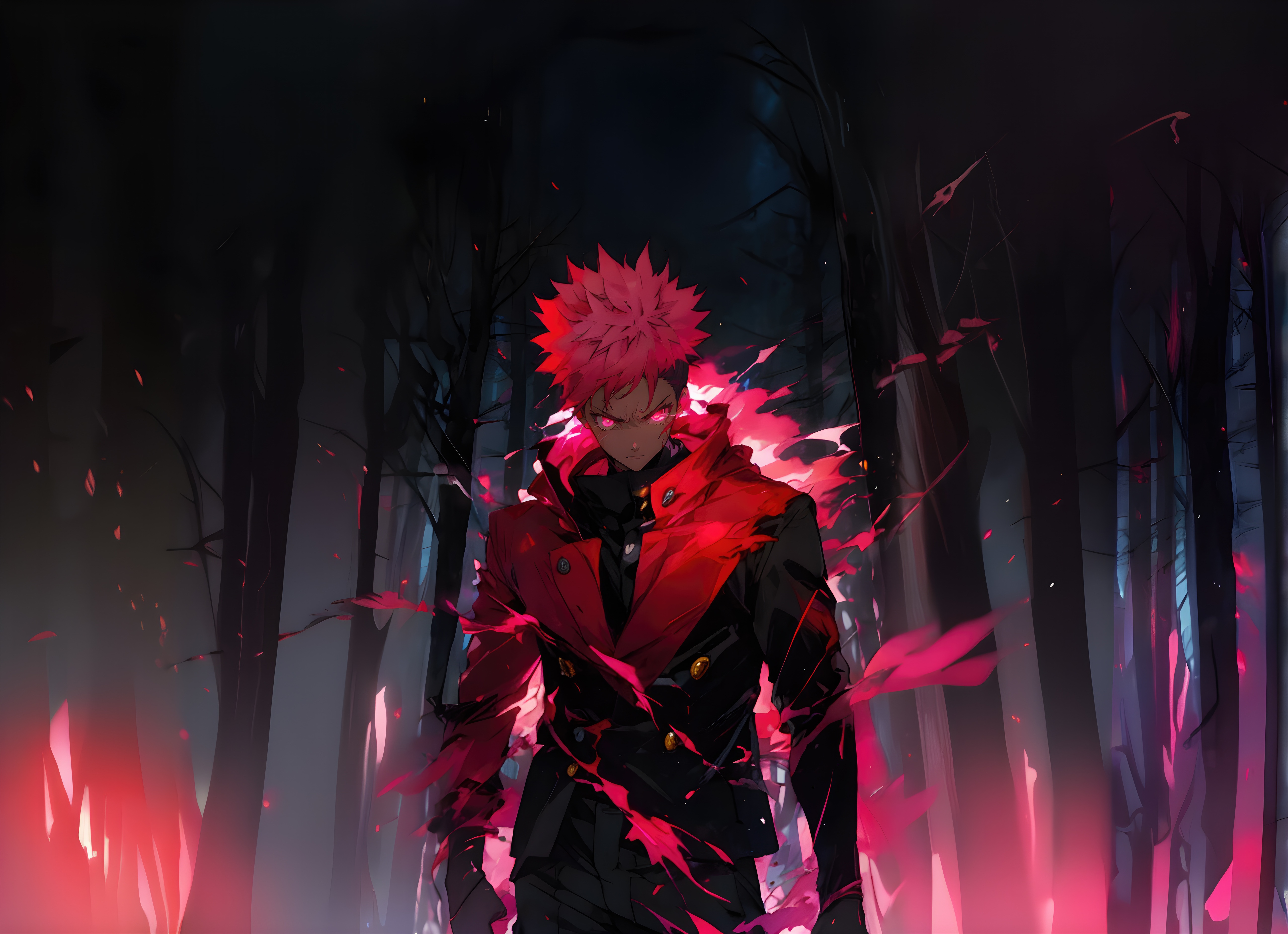 Ryomen Sukuna in a dark forest HD Wallpaper