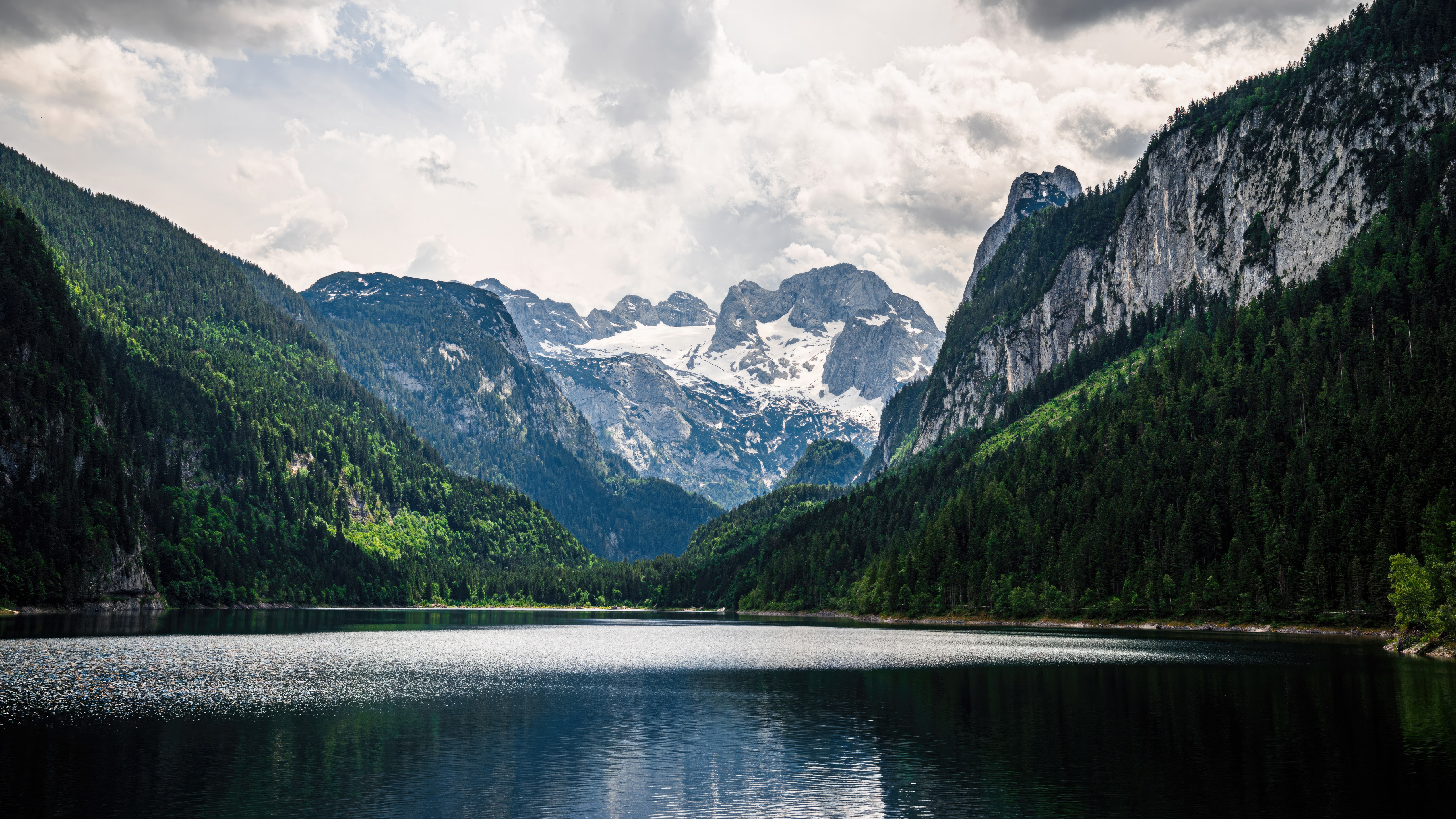 Mountains and Alps reflected in a lake at dusk HD Wallpaper