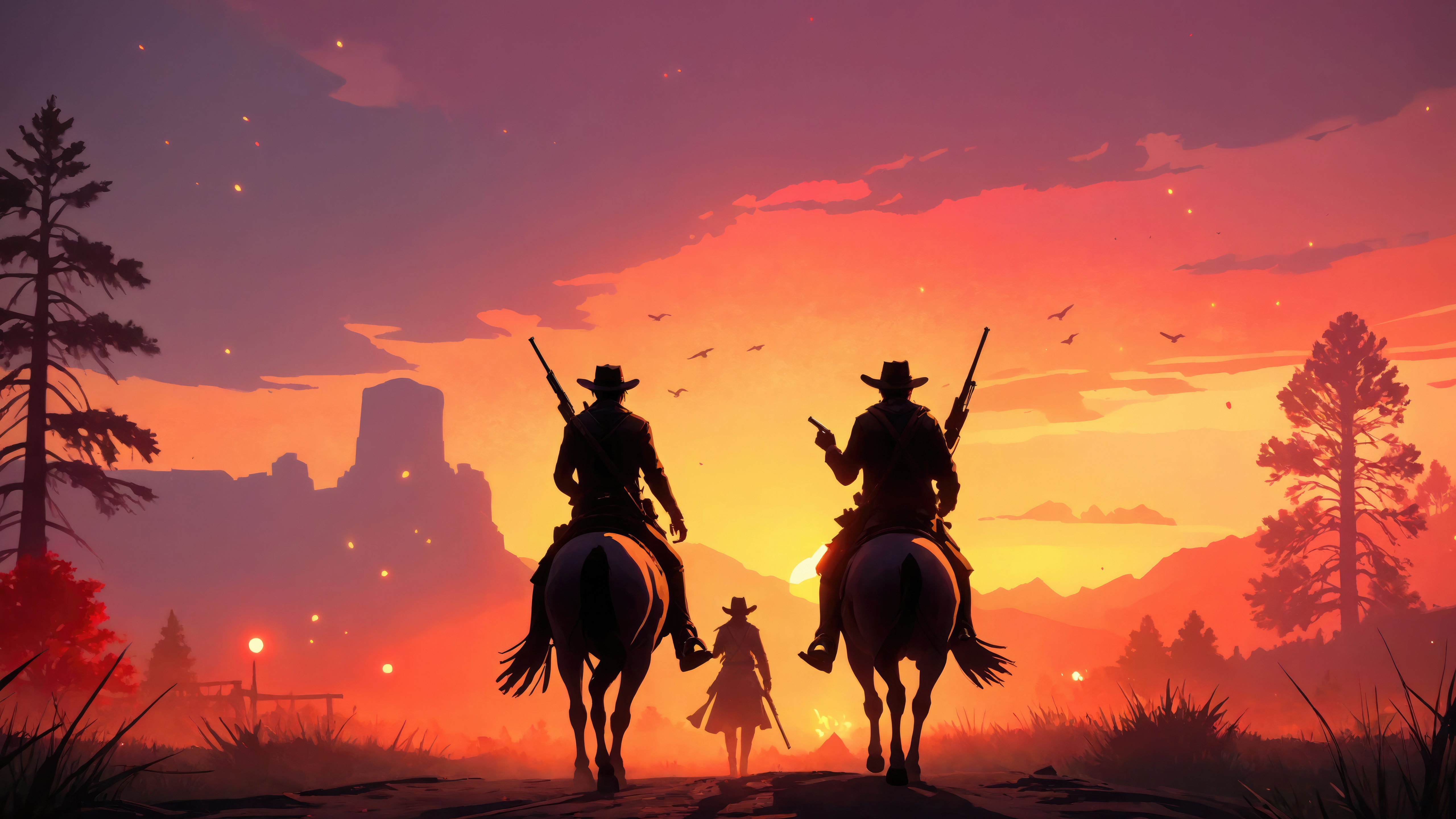 Red Dead Redemption Cowboys at Sunset HD Wallpaper