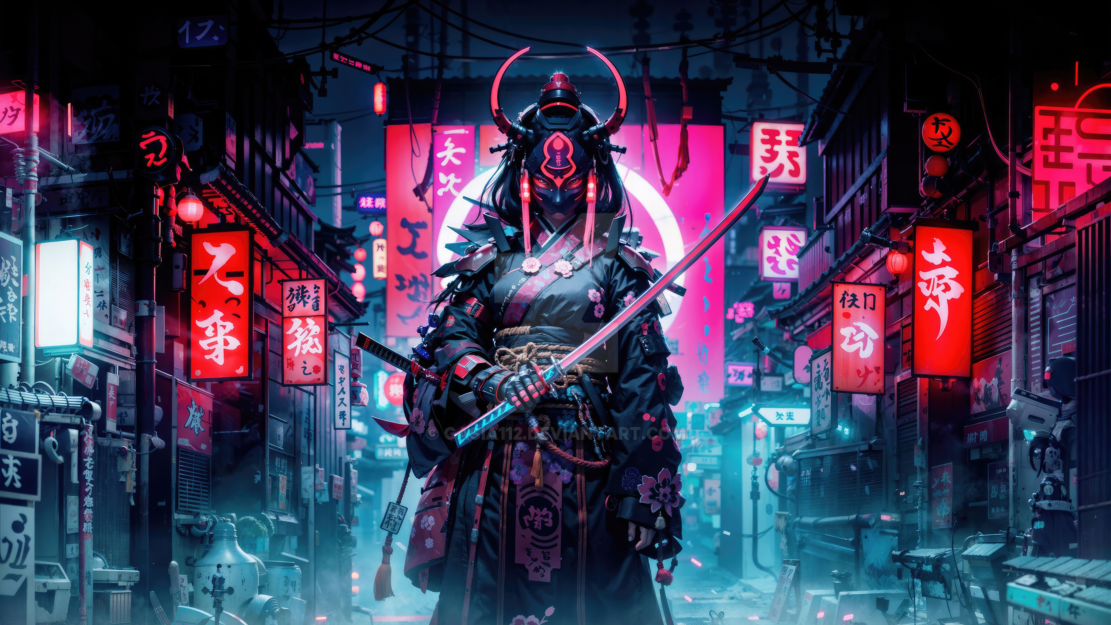 Neon Samurai In Futuristic Tokyo HD Wallpaper