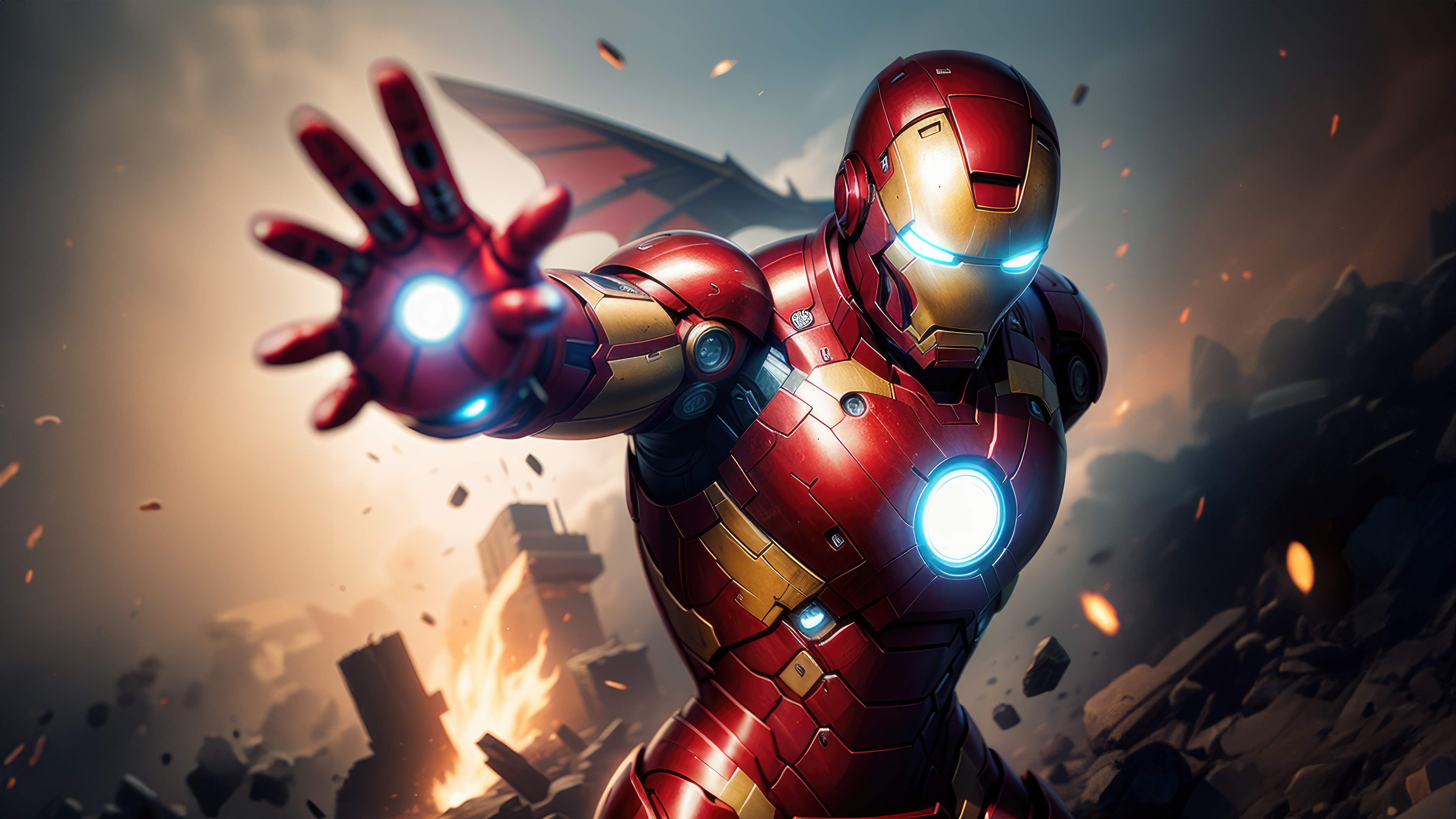 Iron Man in a destroyed city HD Wallpaper