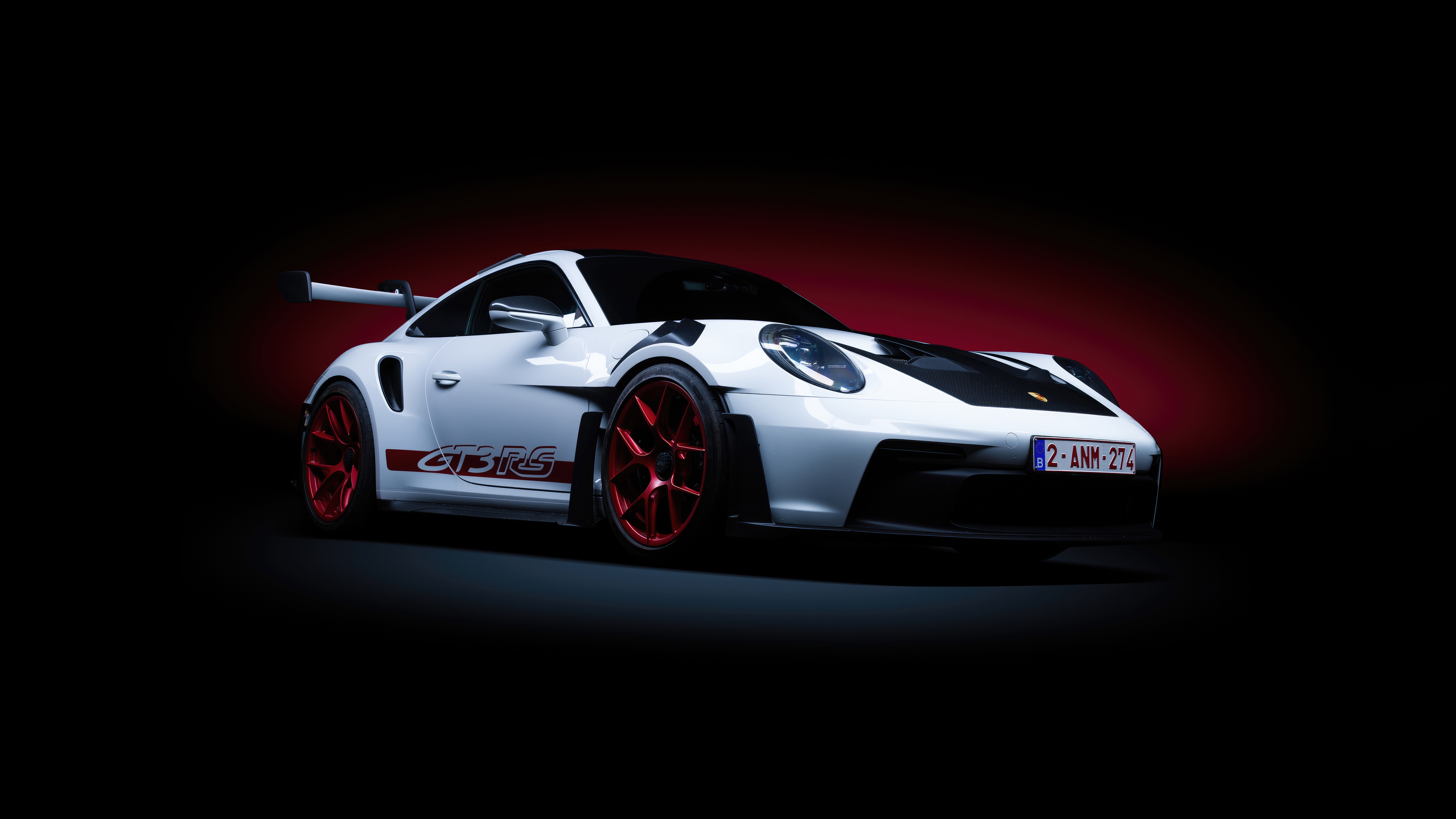 White 2024 Porsche 911 GT3 RS with red wheels HD Wallpaper