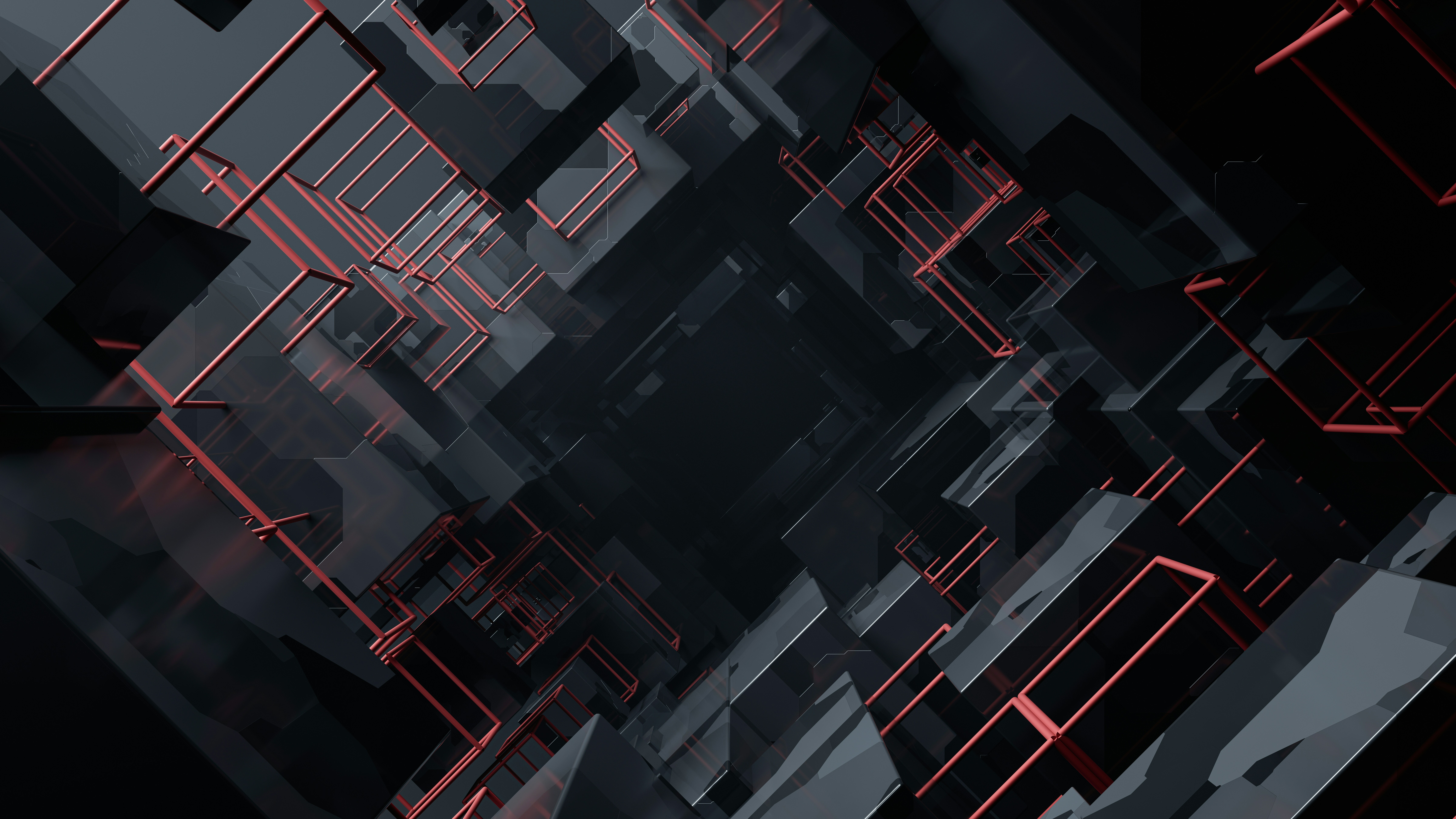 Abstract Black and Red Geometric Structure HD Wallpaper