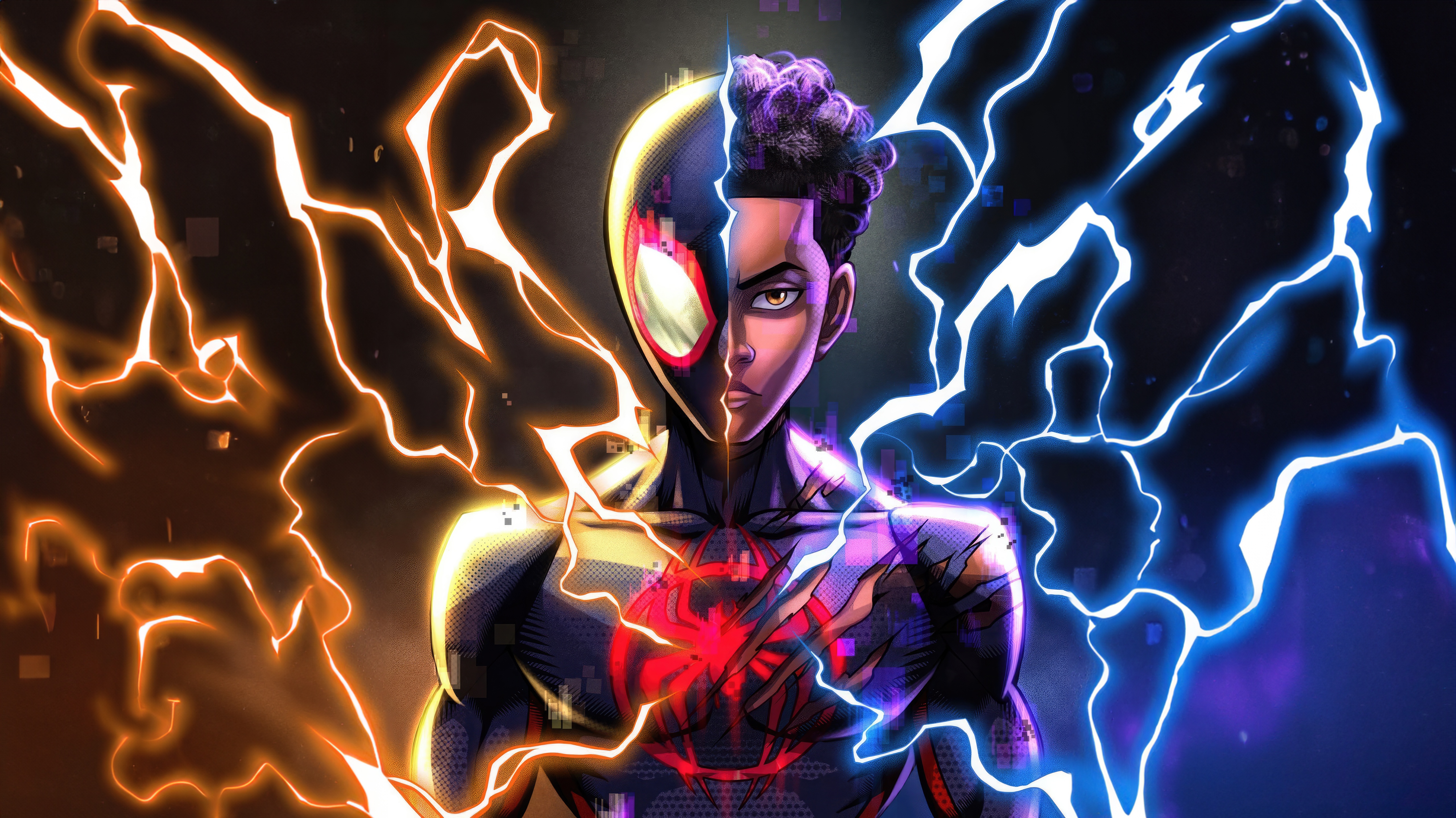 Miles Morales Spider-Man with Lightning HD Wallpaper