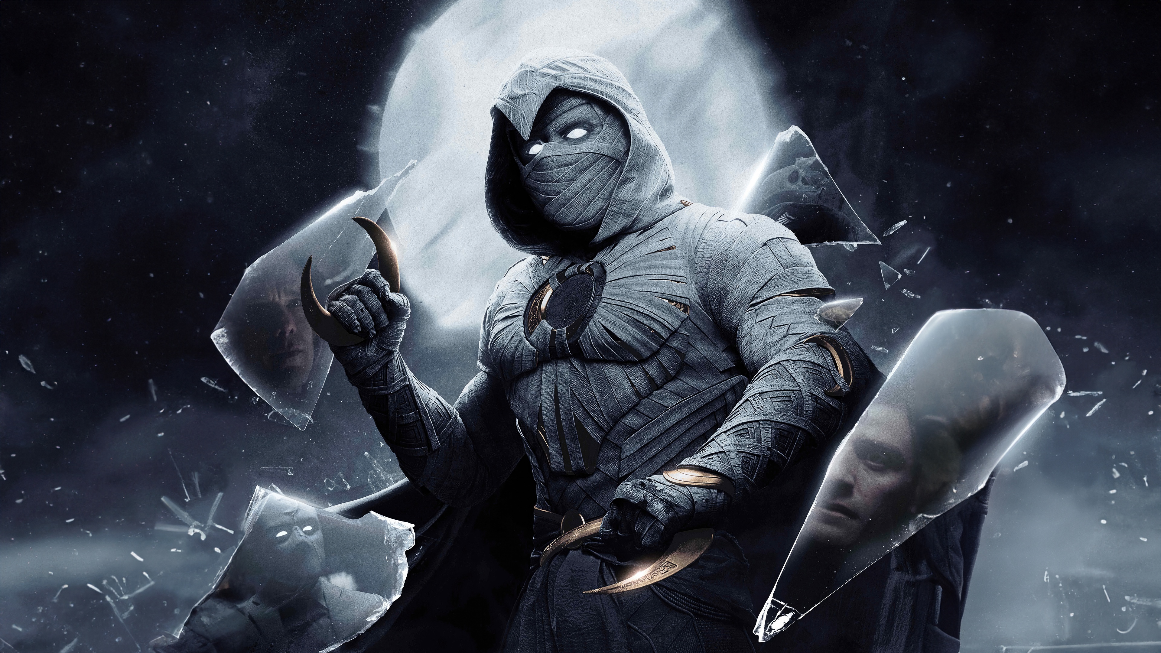 Moon Knight with Crescent Darts and Shattered Glass HD Wallpaper