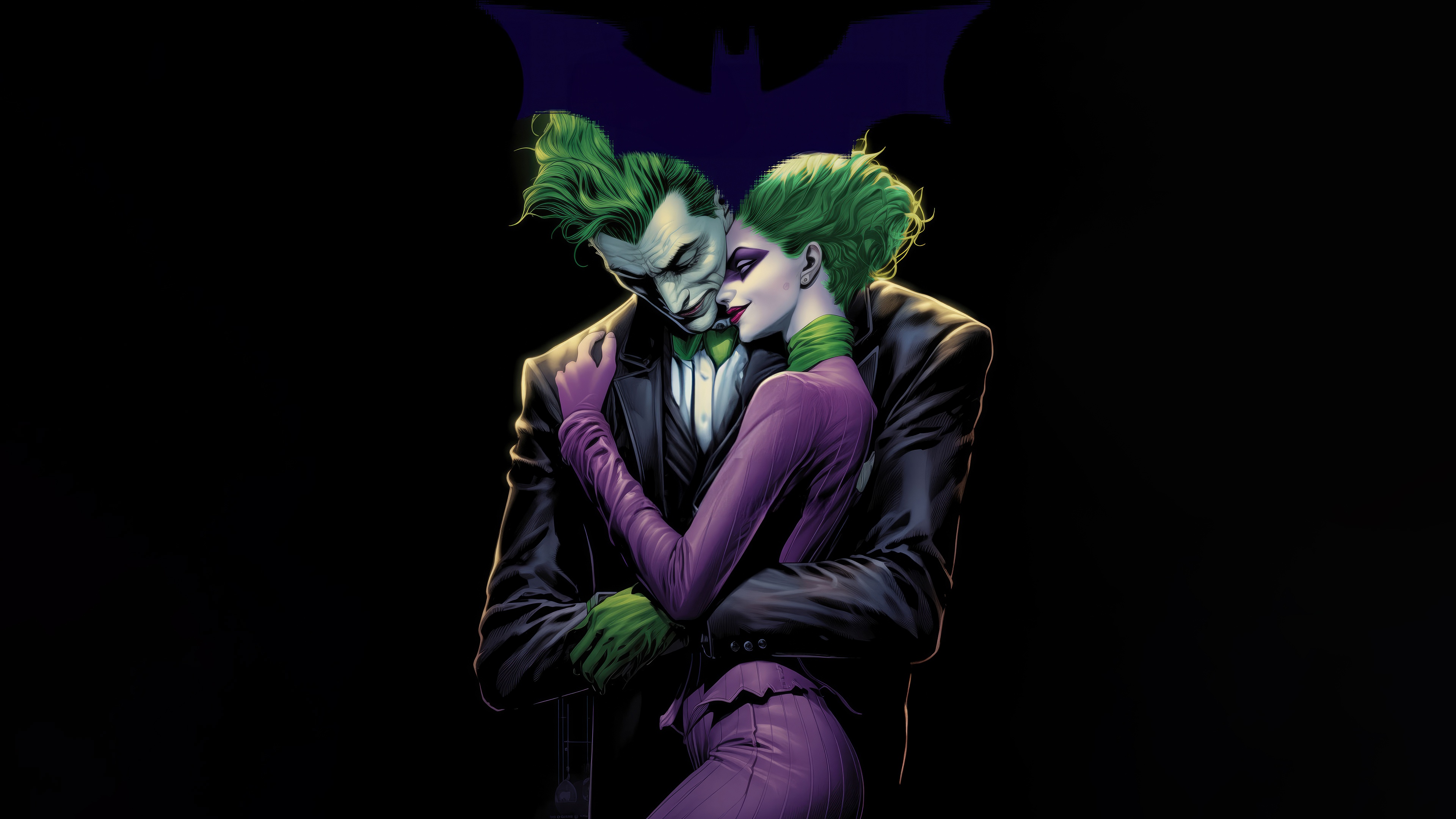The Joker and Harley Quinn embrace HD Wallpaper