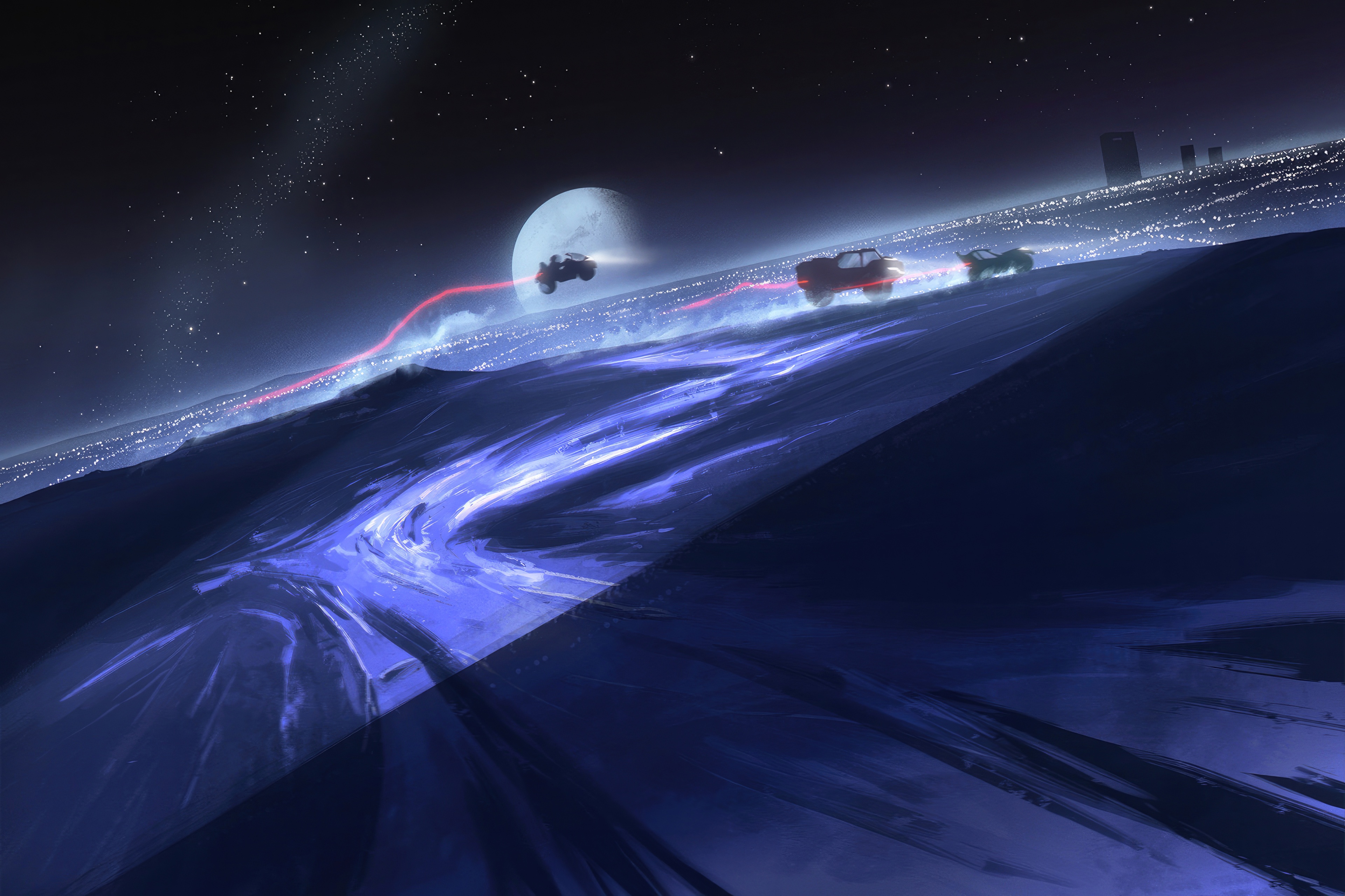Midnight Race on a Futuristic Planet HD Wallpaper