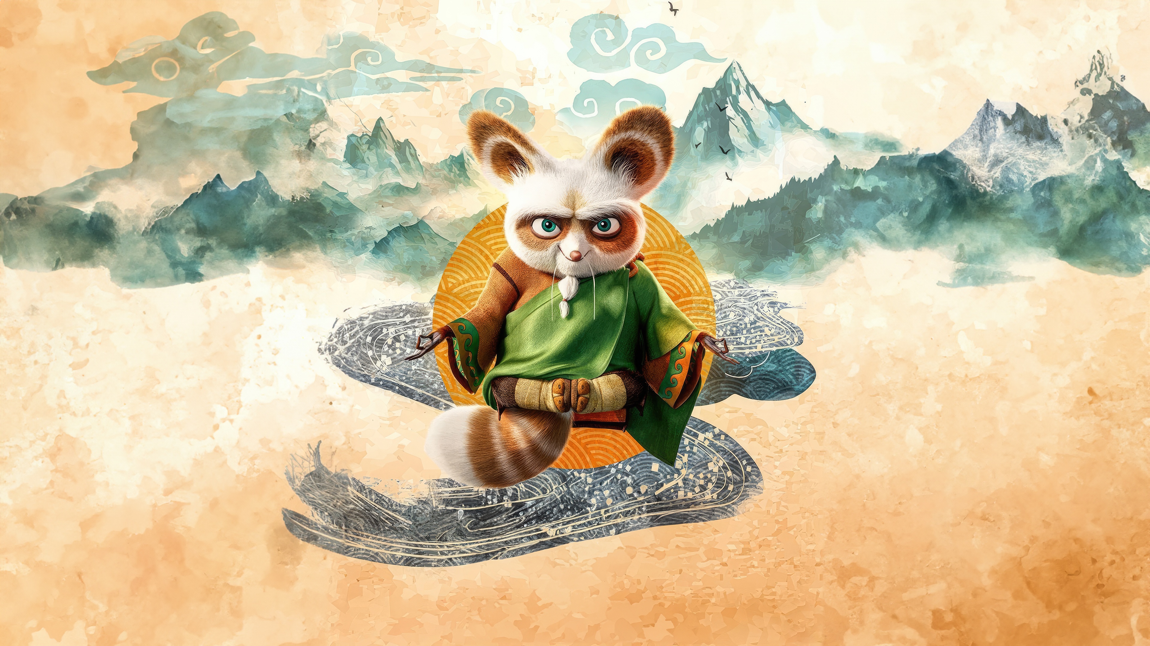 Master Shifu meditating in front of mountains HD Wallpaper