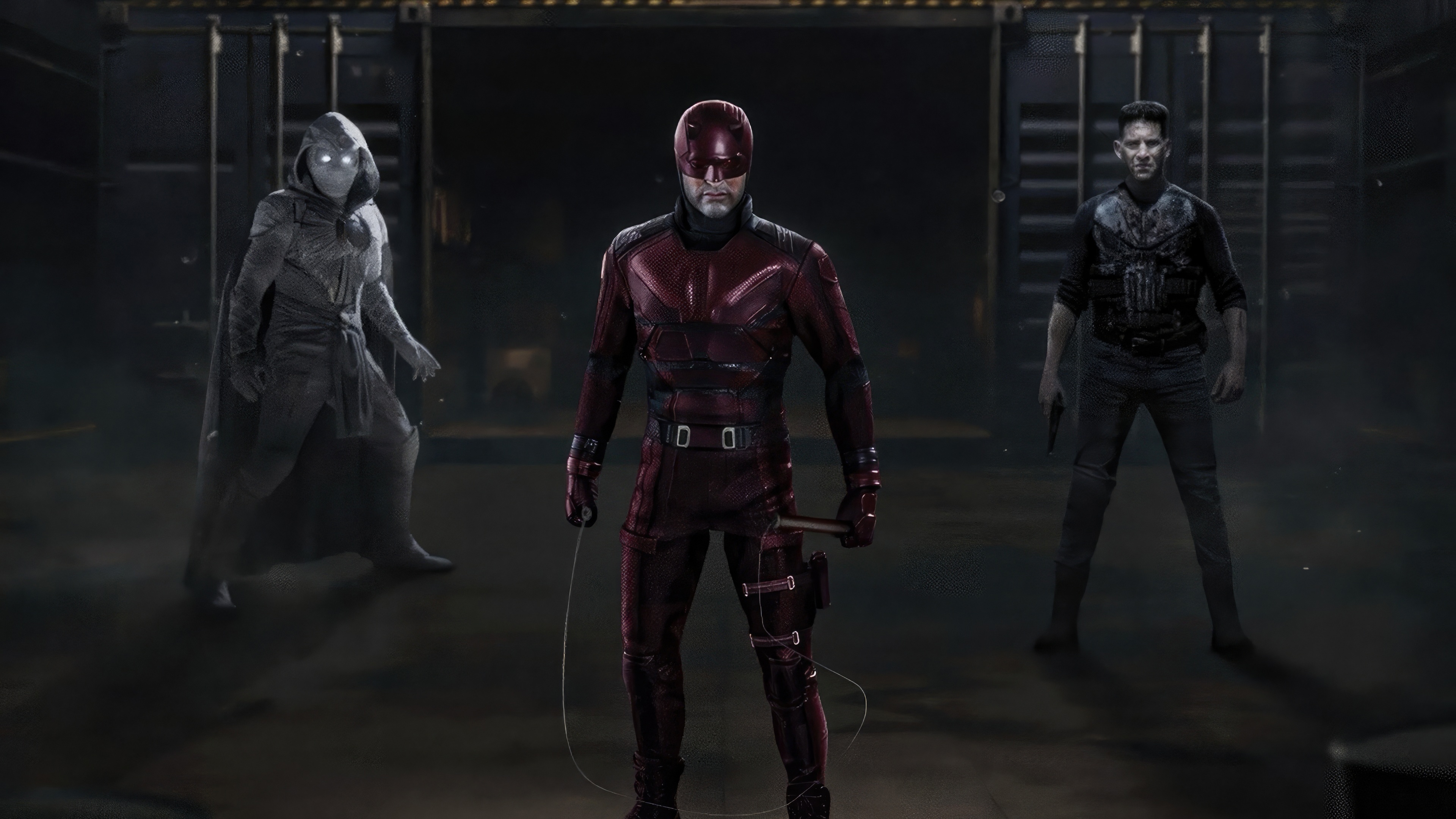 Moon Knight, Daredevil, and Punisher in a Warehouse HD Wallpaper
