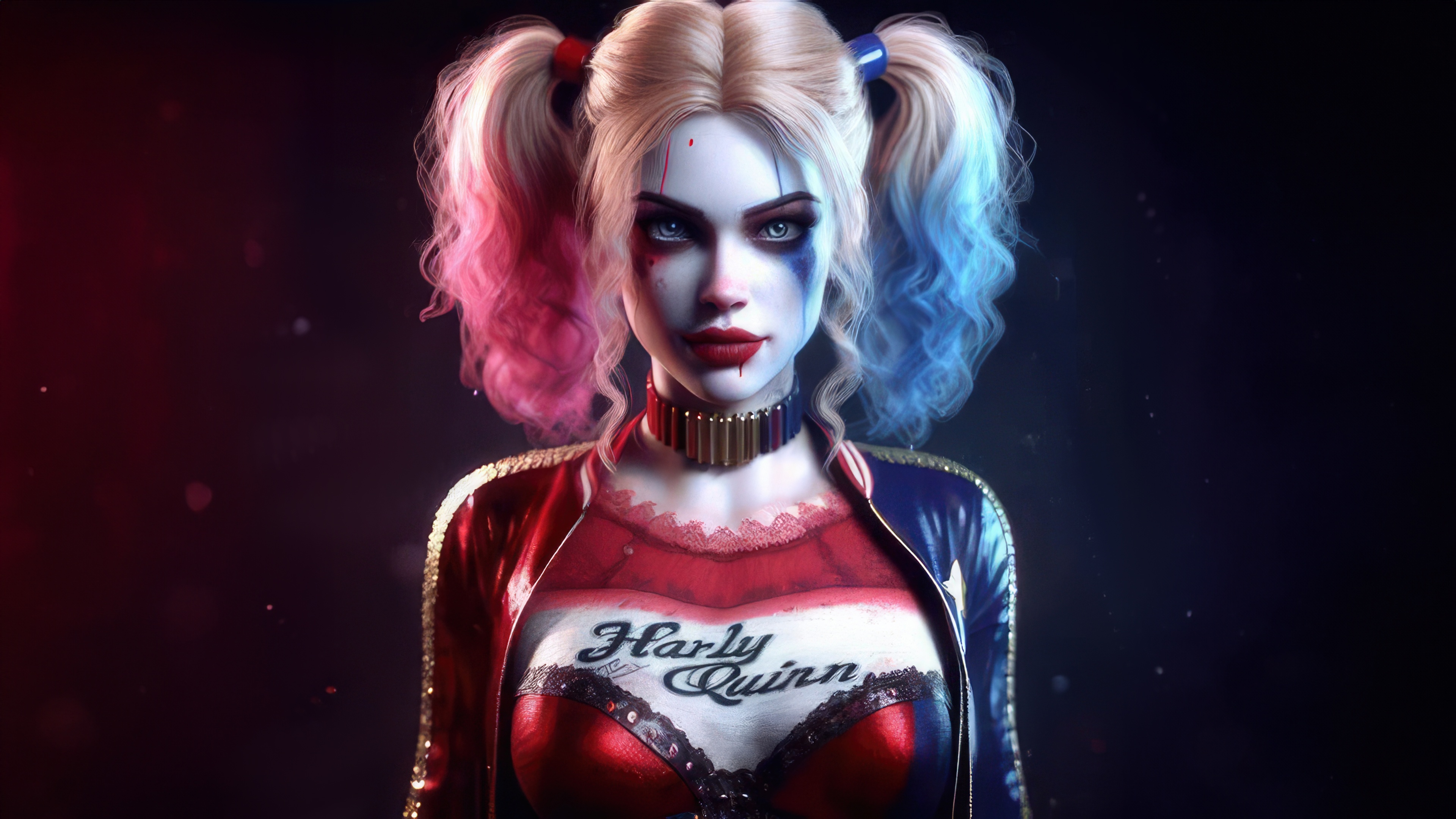 Harley Quinn with Pigtails and Makeup HD Wallpaper