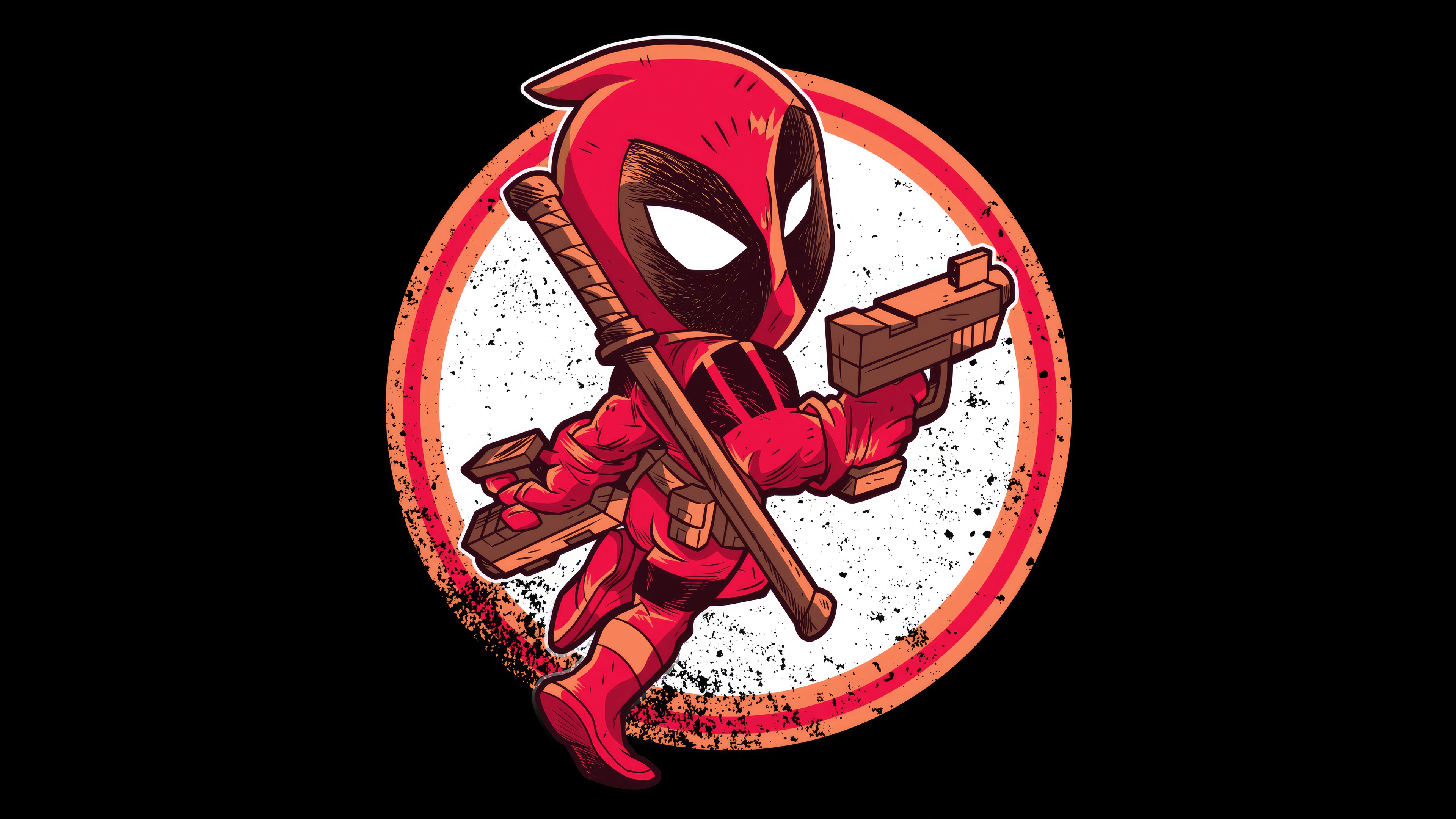 Chibi Deadpool with Guns and Katana HD Wallpaper