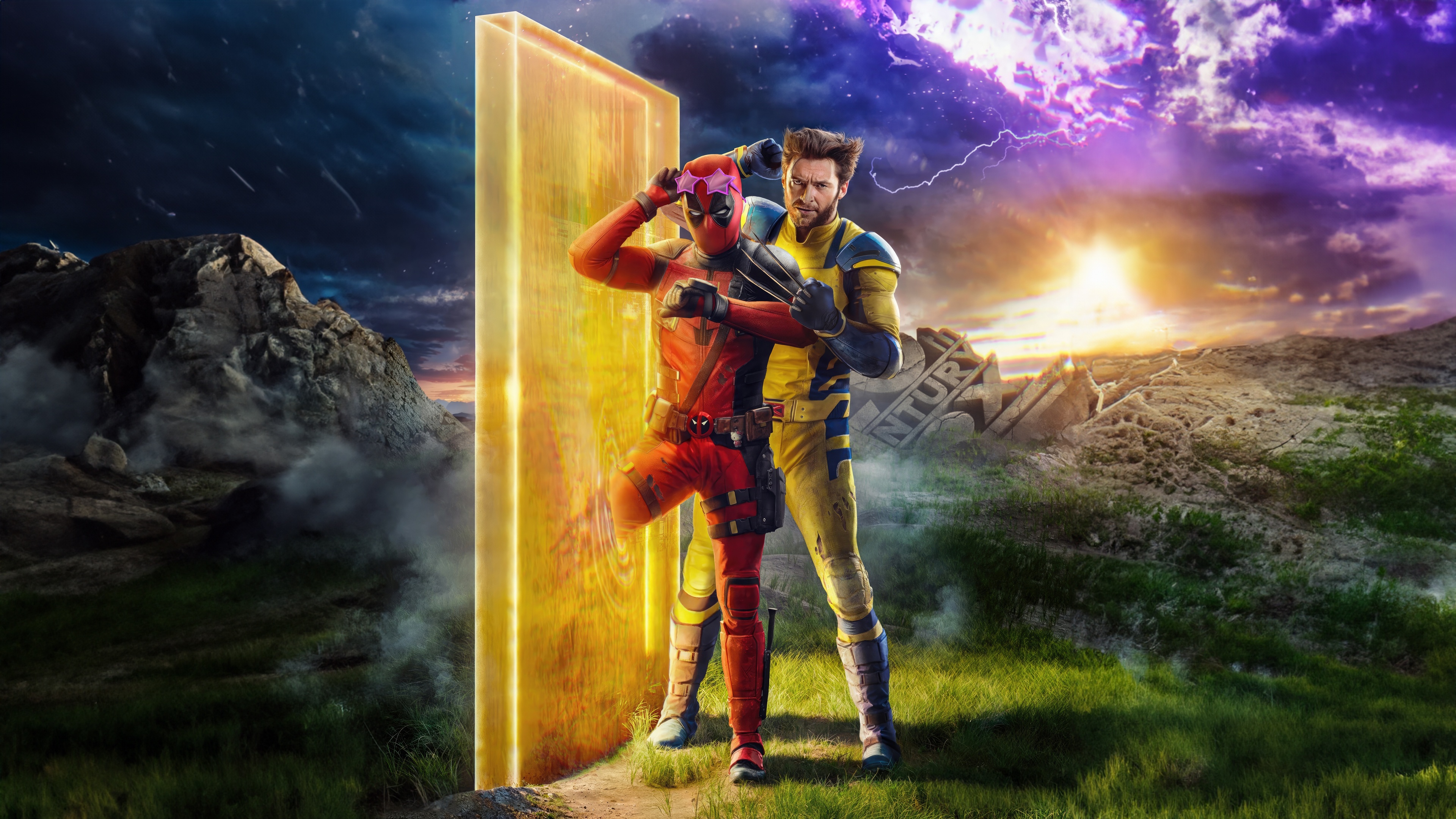 Deadpool and Wolverine in front of a portal HD Wallpaper